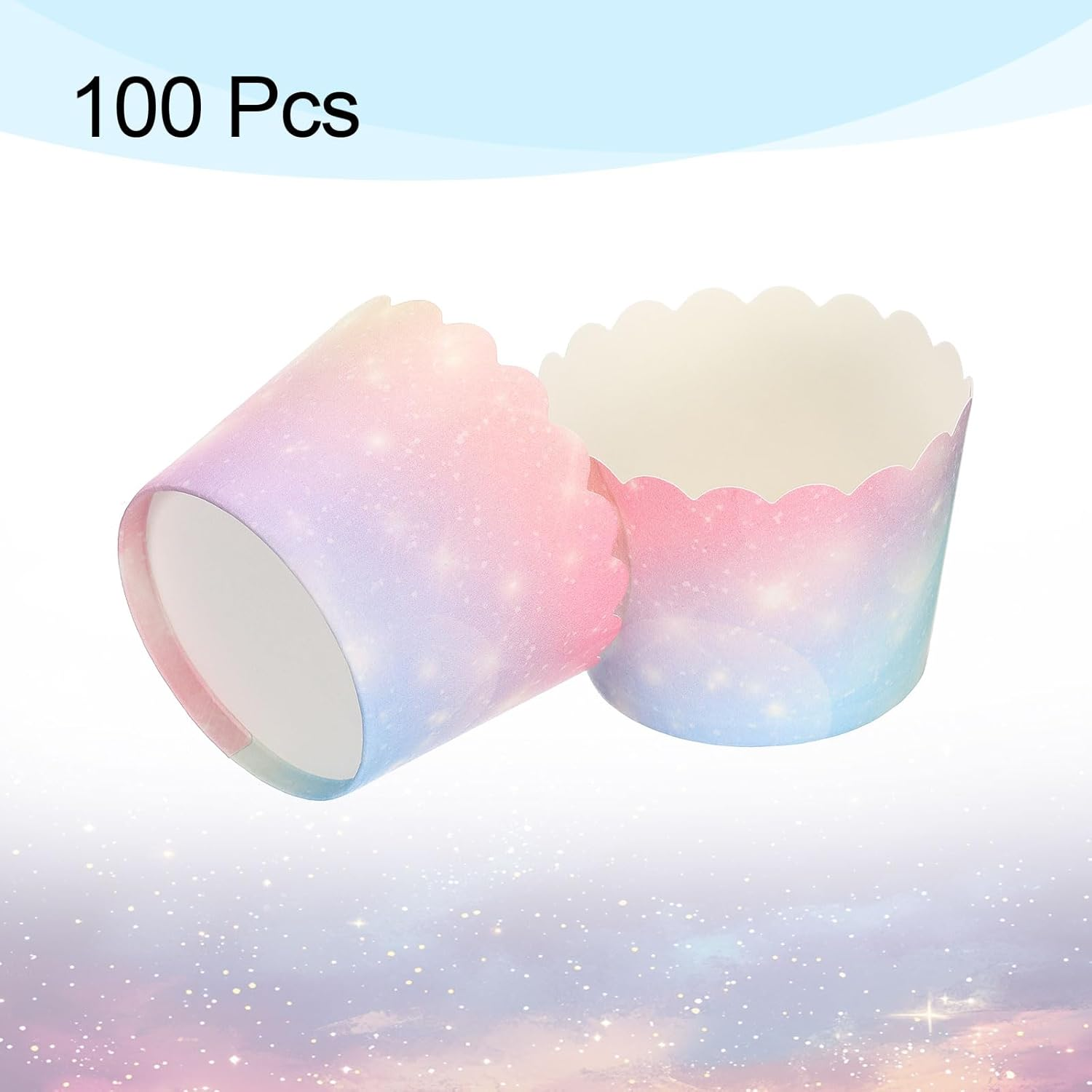 HARFINGTON 100Pcs Paper Baking Cups Small Greaseproof Disposable Bulk Cupcake Muffins Liners Cases Wrappers for Wedding Birthday Graduation, Gradient Pink Blue image number 3