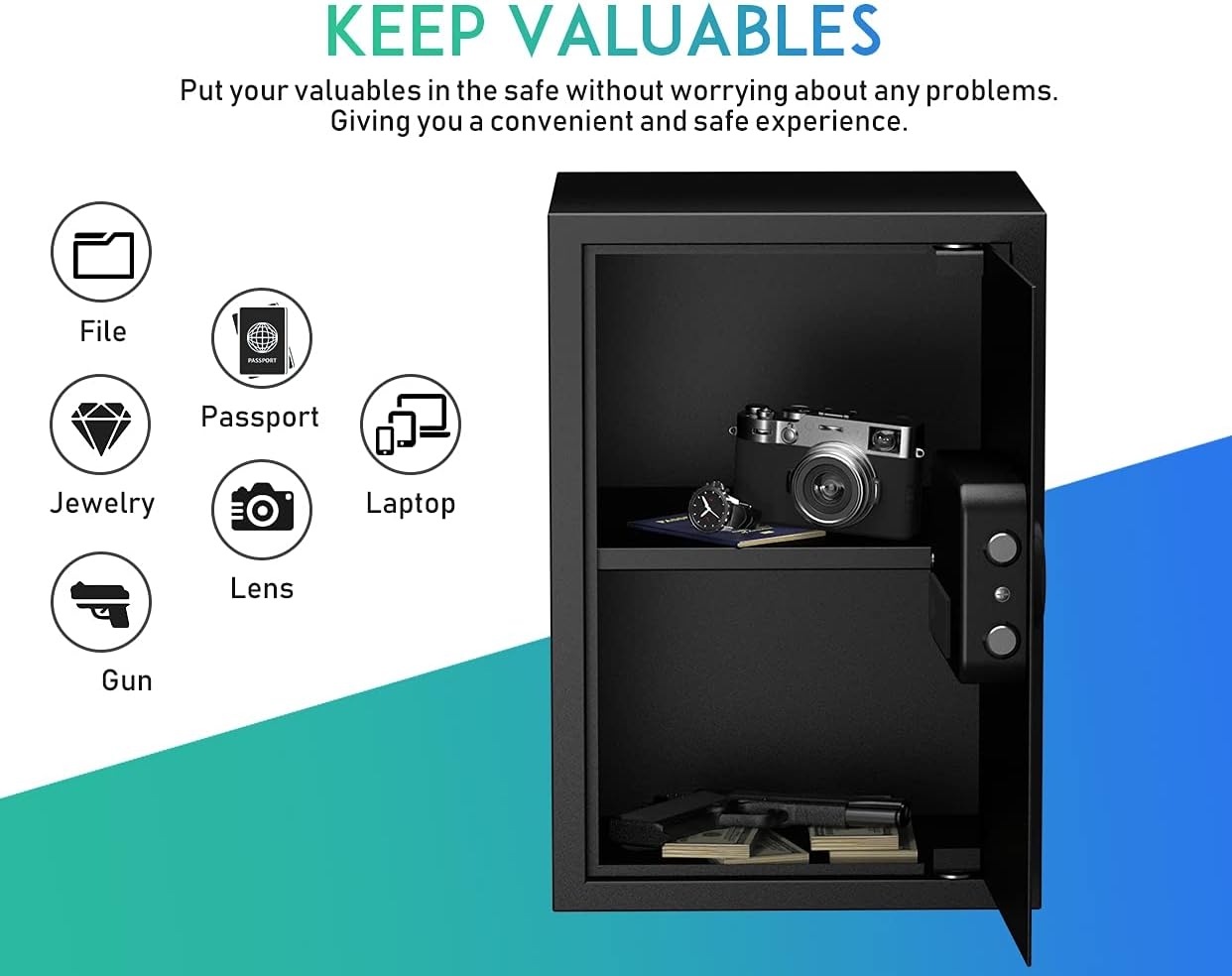 RPNB Deluxe Safe and Lock Box,Money Box,Digital Keypad Safe Box,Steel Alloy Drop Safe, Keypad Lock,Perfect for Home Office Hotel Business Jewelry Gun Cash Use Storage,1.8 Cubic Feet image number 5