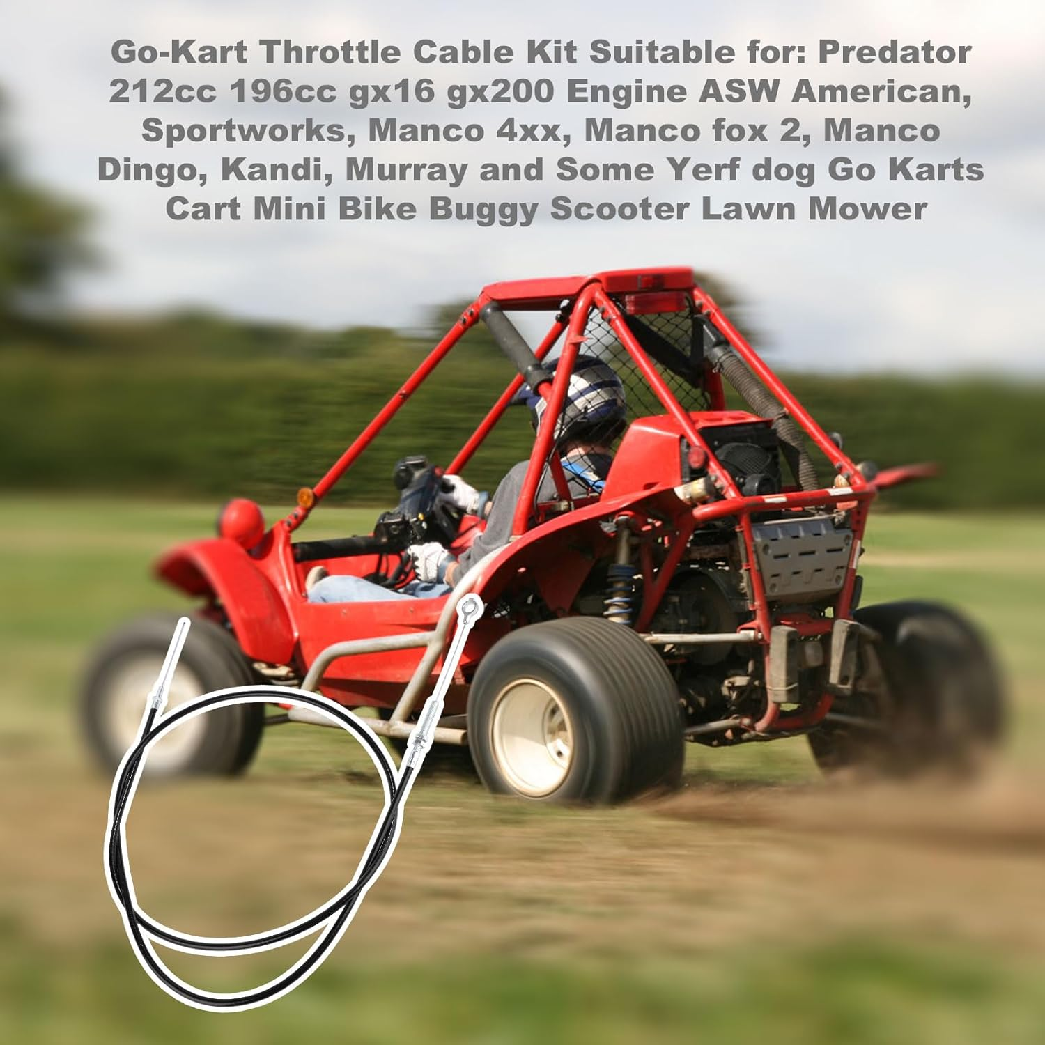 NQEUEPN 71 Inch Go Kart Throttle Cable Kit, Universal Go Cart Brake Cable with Cable Ends Compatible with Predator 212Cc Engine GX160 GX200 196Cc 8252-1390 Go Cart Accelerator Parts image number 3