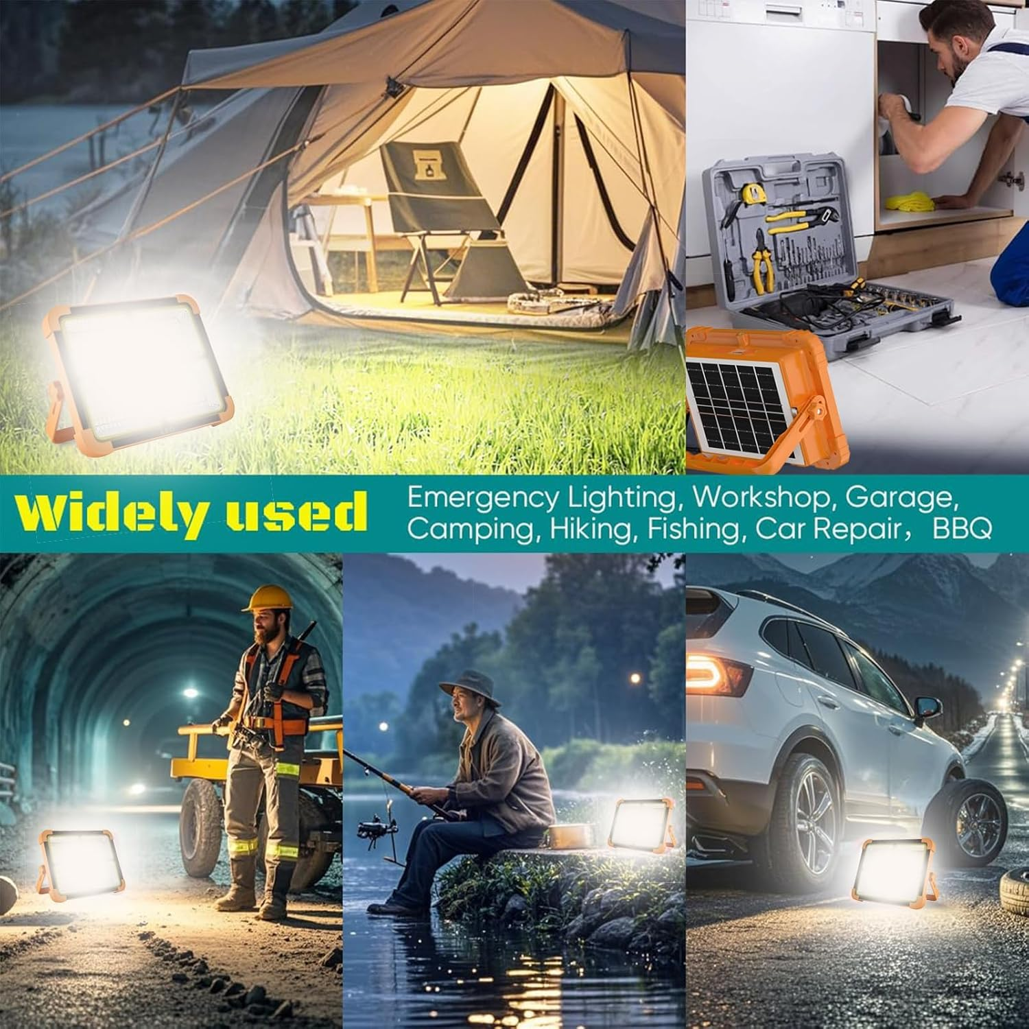 HAOON LED Work Light with Rechargeable Battery 4800Mah 10000 LM, Portable Solar Camping Lights, IP66 5 Lighting Modes Worklight for Outdoor Building Emergency Car Repairing image number 2