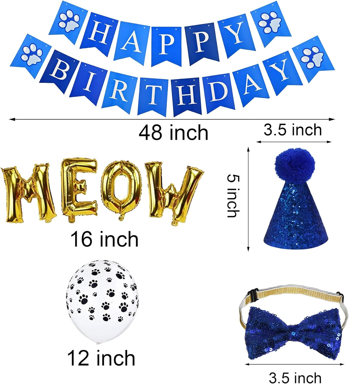 JOTFA Cat Birthday Party Supplies, Cat Birthday Bandana with Cat Birthday Hat Bow Tie Birthday Number Cat Birthday Banner Balloons Meow Letter Balloons for Cat Kitten Birthday Decorations image number 6