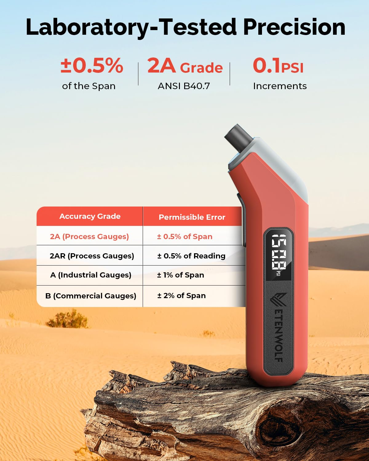 ETENWOLF T300 plus Tire Pressure Gauge 200 PSI, Digital Tire Gauge with Bright LED Display, Tire Gauges for Tire Pressure, Vivid Orange image number 4