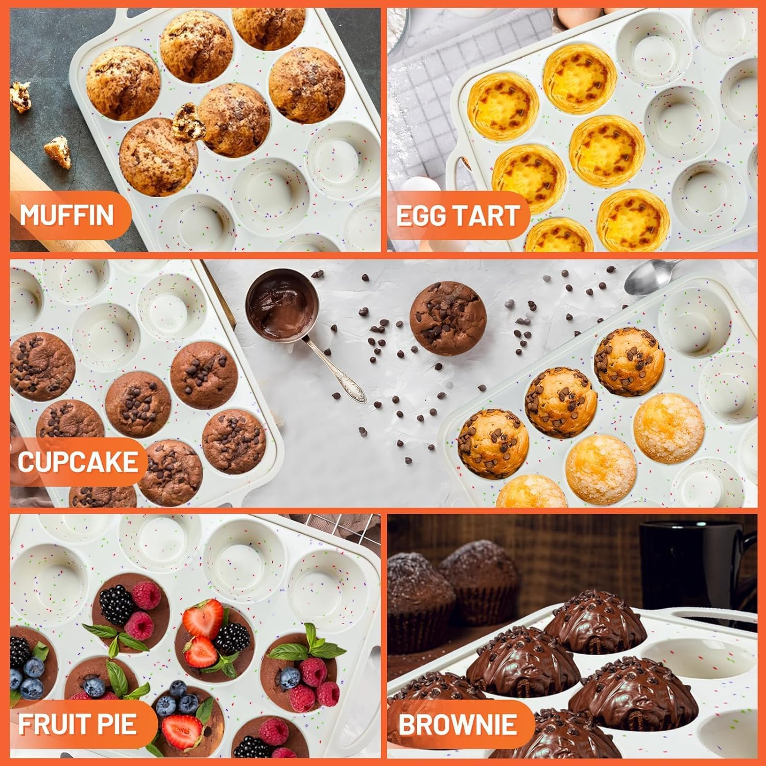 2Pack Silicone Muffin Pan for Baking, Mini Nonstick Silicone Baking Pan Cupcake Set, BPA Free Silicone Muffin Tray, Cupcake Baking Pan Molds for Oven Dishwasher Safe image number 6