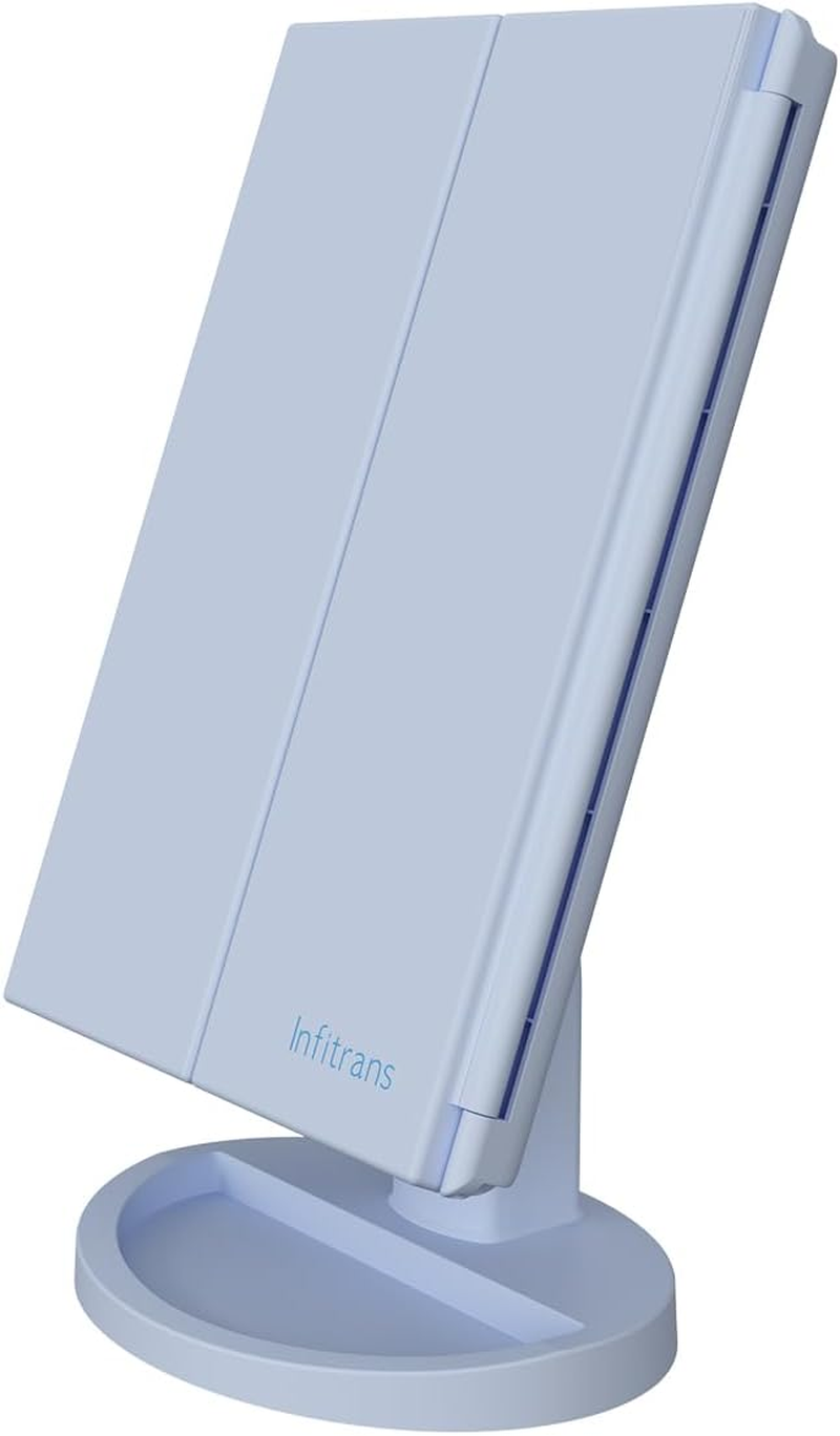 Makeup Vanity Mirror with Lights,1X 2X 3X Magnification, 21Leds Light and Touch Screen,180 Degree Rotation,Dual Power Supply, Portable Trifold Travel Cosmetic Makeup Mirror