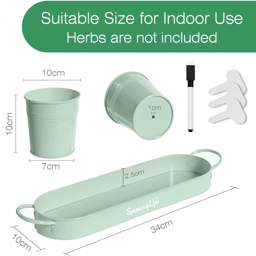 Springup 3 Pack Indoor Herb Garden Planter Set with Tray, Metal Farmhouse Windowsill Plant Pots with Drainage for Outdoor or Indoor Plants (Soft Mint) image number 6