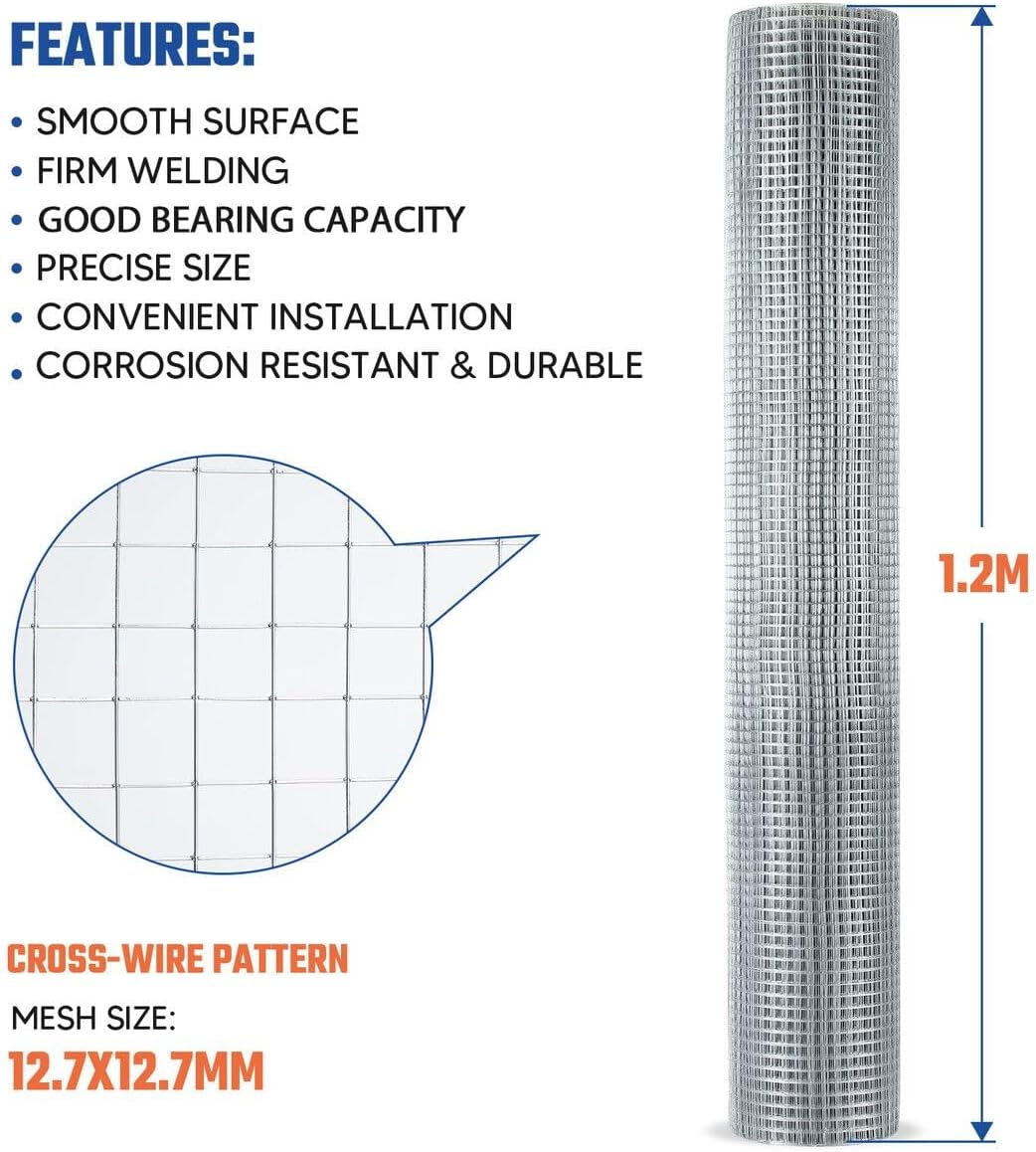 AUSWAY Welded Wire Mesh Fence 50X1.2M Chicken Coop Rabbit Cage Tree Plant Guard Animal Enclosure Post Welding Hot Galvanised Fencing Netting Roll