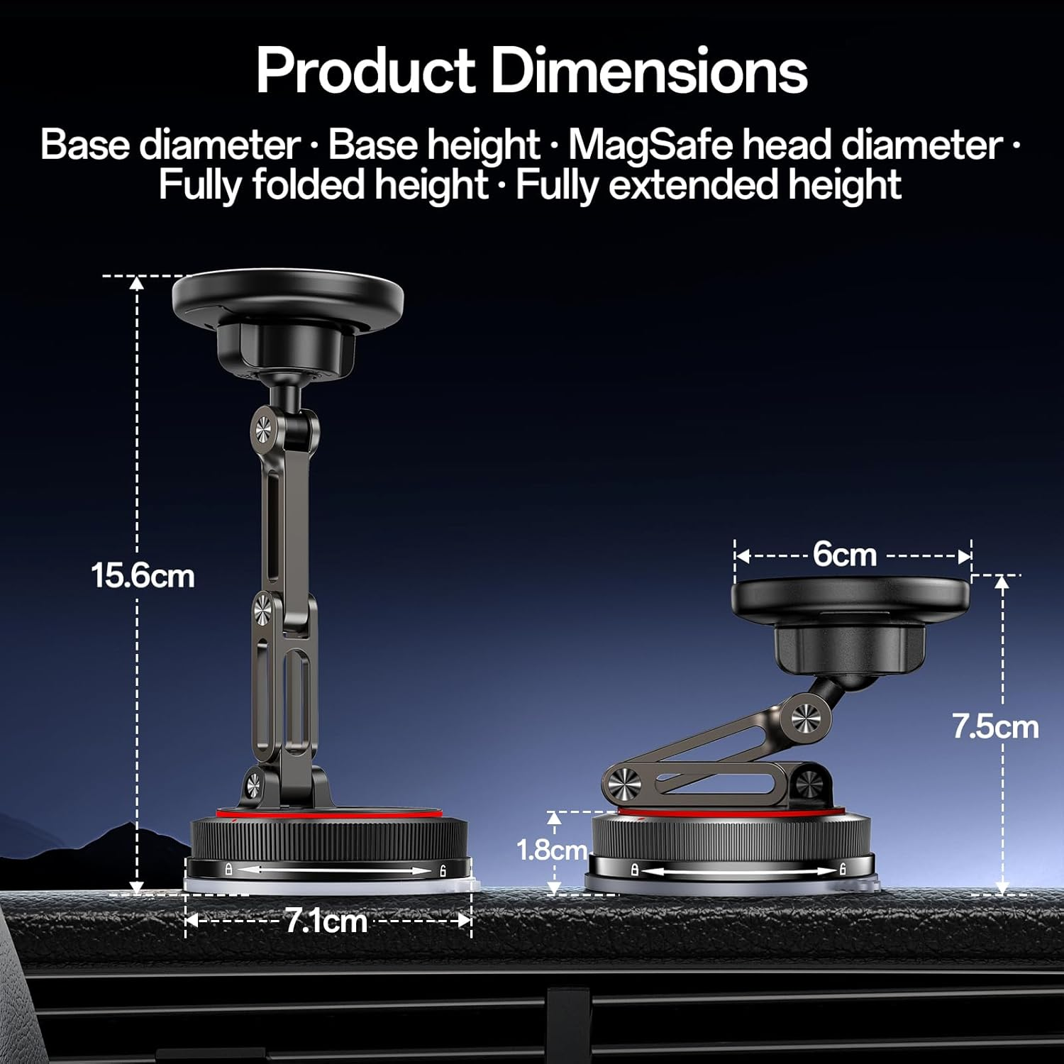 SYNCWIRE for Magsafe Car Mount [3-Axis] Nano Adhesive Gel + Strong Suction Cup Magnetic Phone Holder for Dashboard & Windshield, 360&deg; Adjustable for Iphone 17 16 15 14 13 12, Samsung, Matte Black image number 6