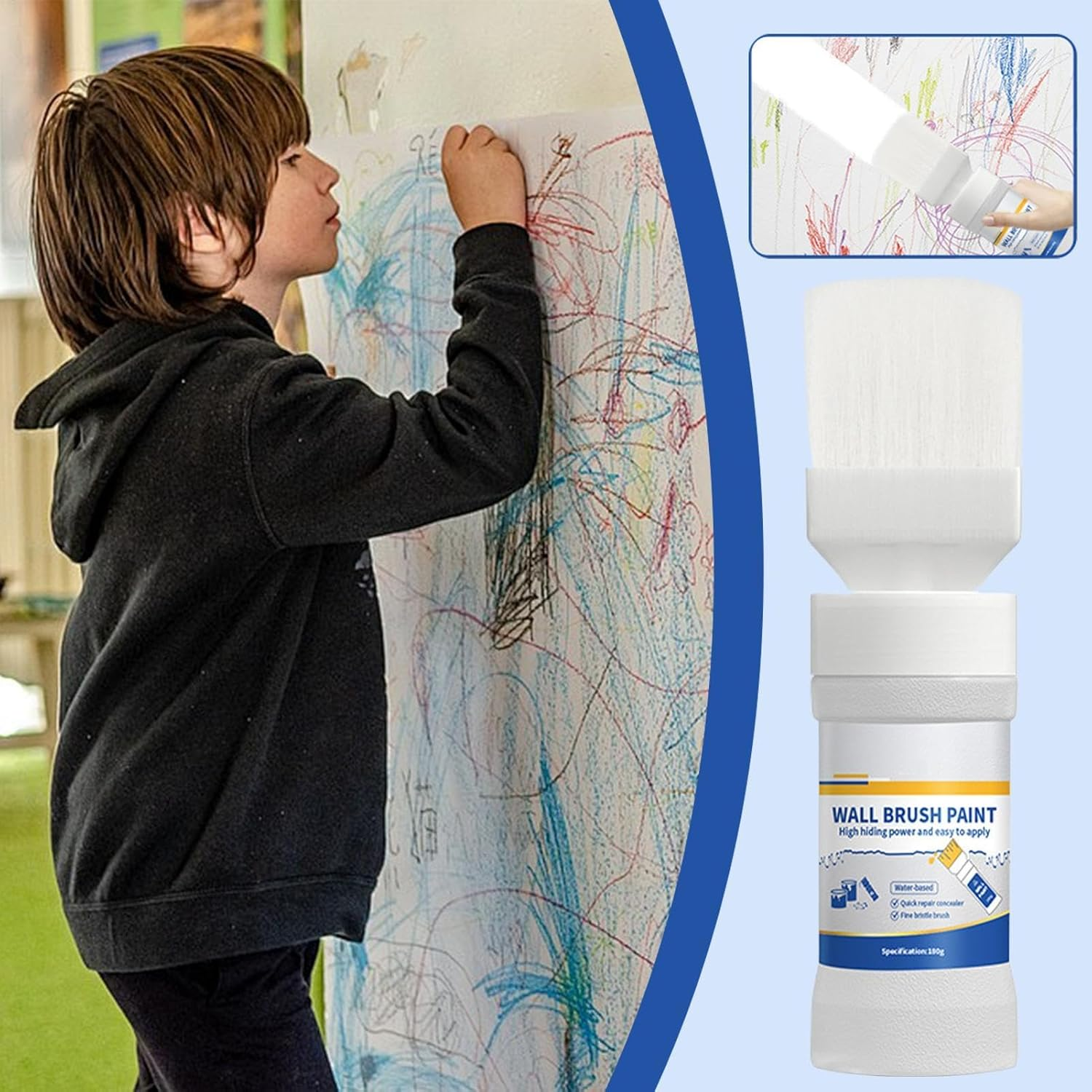 Wall Paint, 180G Wall Repair Paste for Home, Painting Kit, White Ceiling, Touchup with Brush, 1.89 Inches Stain Removal Paint for Walls, Improvement image number 5