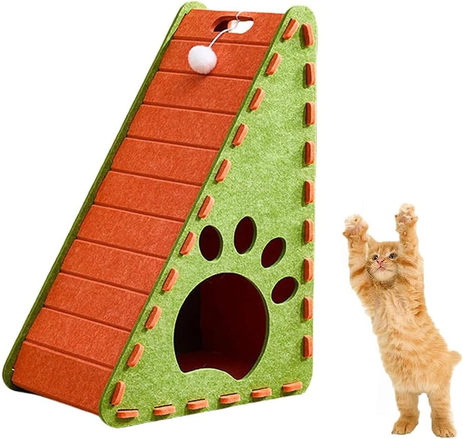 Triangular Felt Cat Scratcher & Cat Bed &ndash; Durable All-Felt Scratch Pad, No-Mess Furniture Protector, Easy-Clean Indoor Cat Lounge (Orange) image number 2
