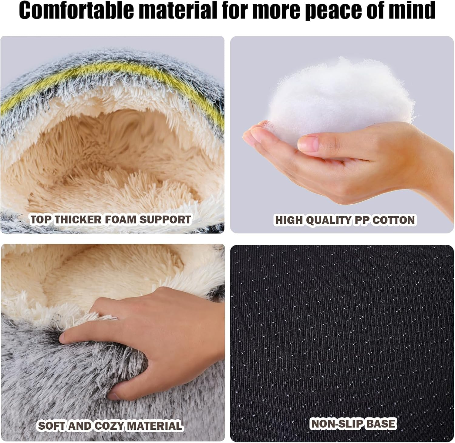 Calming Dog Beds & Cat Cave Bed with Hooded Cover,Removable Washable round Beds for Small Medium Pets,Anti-Slip Faux Fur Fluffy Coved Bed for Improved Sleep,Fits up to 15/25 Lbs(,24"X24") (Grey) image number 2