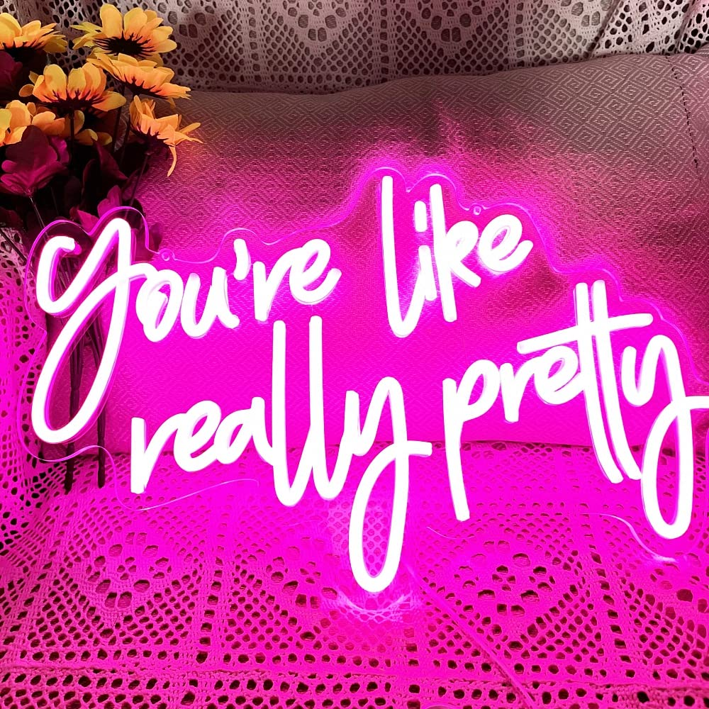 Hello Gorgeous Neon Sign Hello Beautiful Pink LED Neon Lights for Home Wedding Birthday Backdrop Bacelorette Party Wth Dimmable Switch(5V,16.5X10.6Inches)