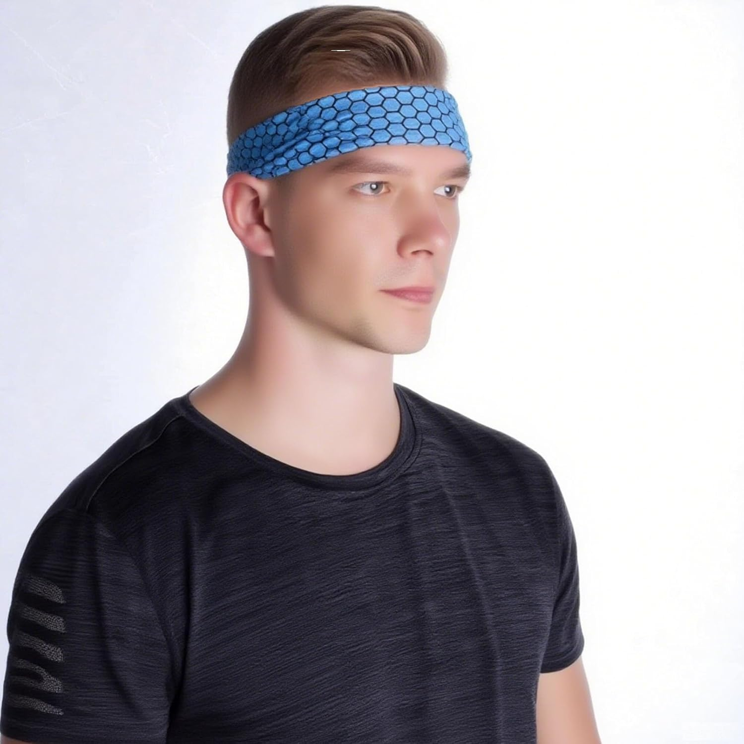 8 Pcs Sweatbands for Men Headbands Wide Sweatband Mens Stretchy Headband for Running Cycling Football Basketball Yoga image number 3