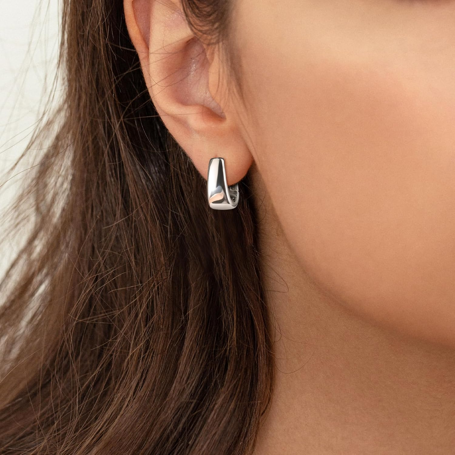 925 Sterling Silver Earrings Small Chunky Silver Earrings for Women 14K Gold Plated Small Hoop Earrings Silver Hypoallergenic Earrings Small Thick Huggie Hoops Earrings image number 6