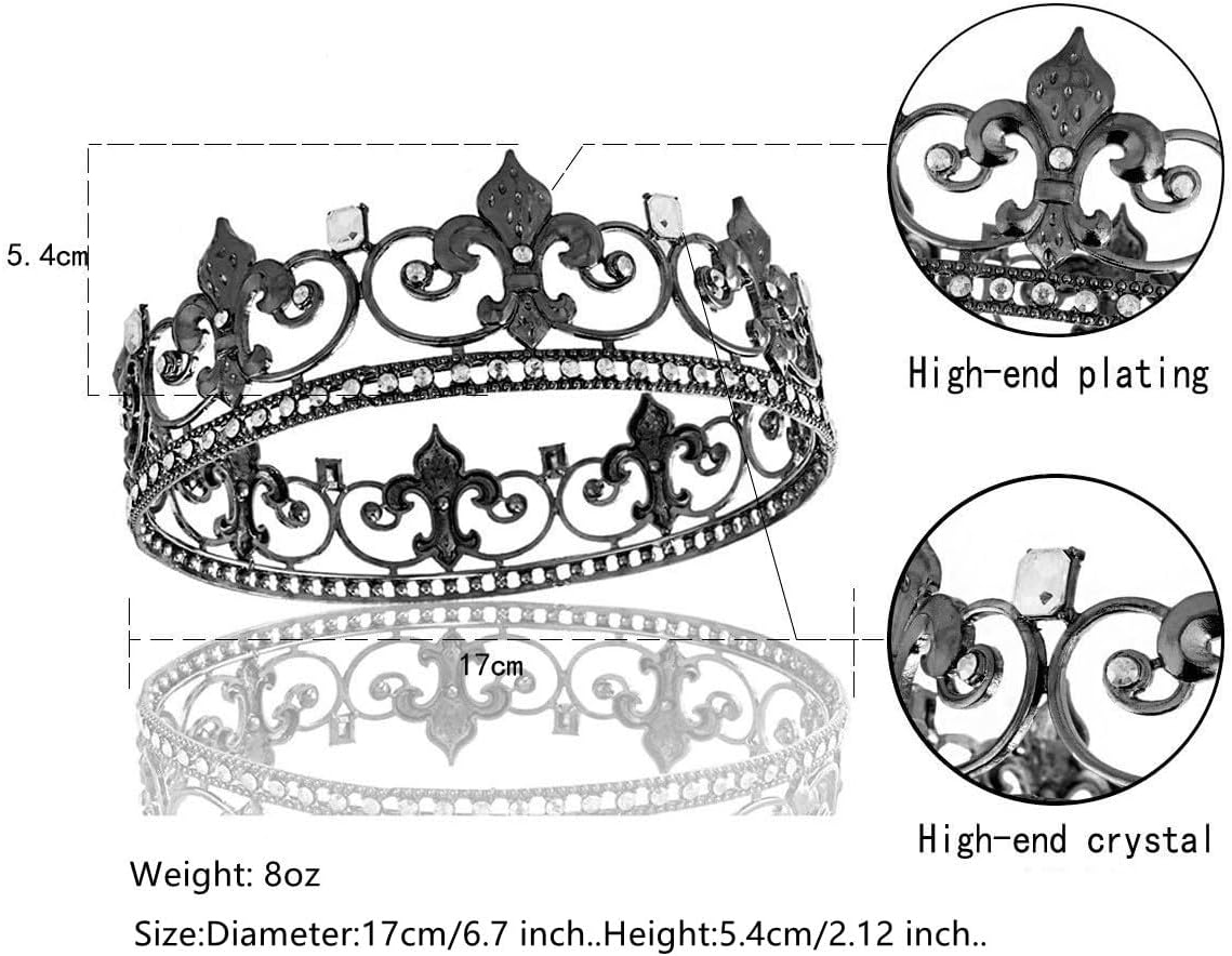 Metal King Queen Crown round Rhinestone Crown Party Headwear for Wedding Halloween Party Birthday image number 5