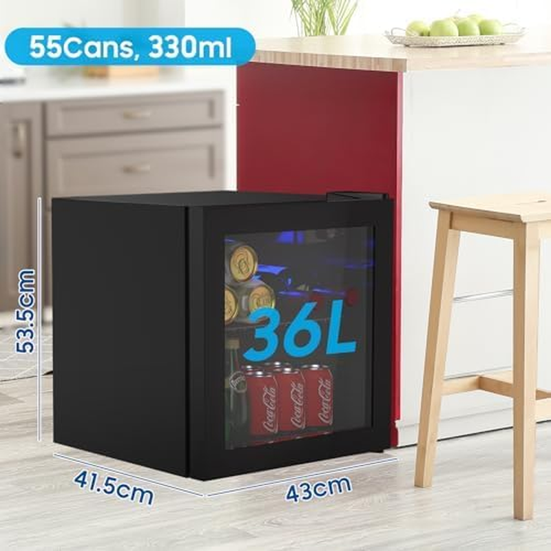 YOPOWER Mini Bar Fridge Glass Door, 36L Beverage Refrigerator Small Fridges for Beer Soda or Wine, Black image number 1