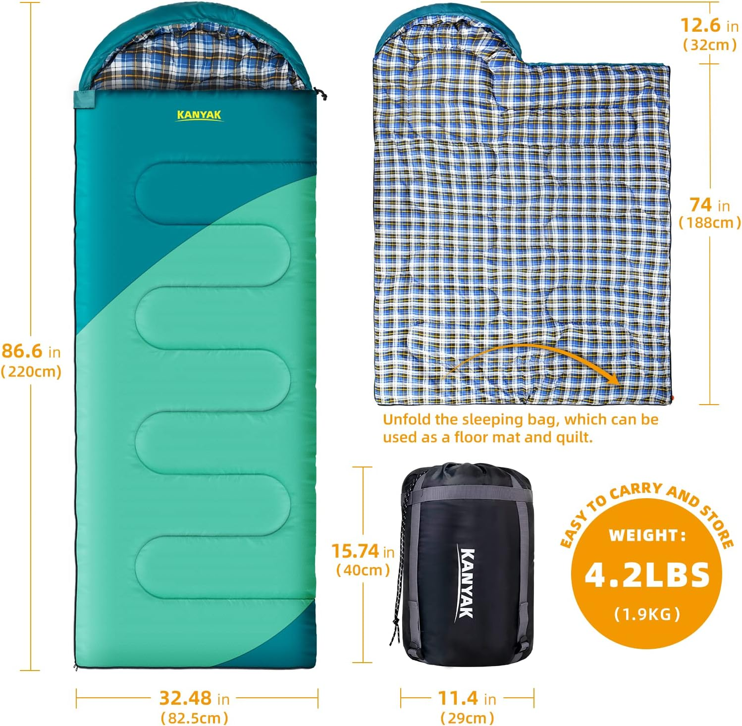 Camping Sleeping Bag, 32℉ Sleeping Bags for Adults Kids Teens Cold Weather Warm Sleeping Bag Winter for 3-4 Season Camping, Camping Gear Equipment, Traveling, and Outdoors image number 3