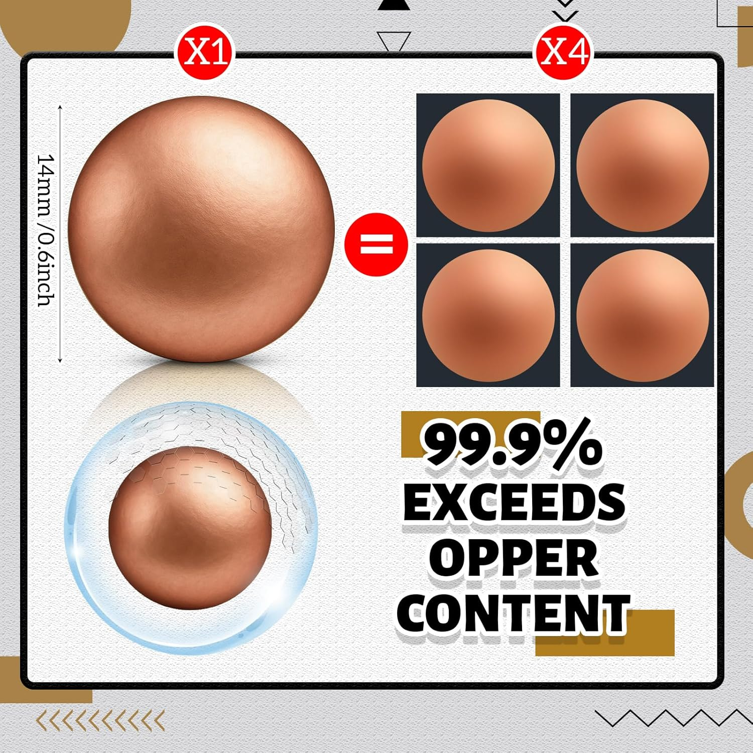 Otoolling 4 Pcs Bird Bath Copper Disk Balls, Spherical Design Purity Disk for Maximum Surface Contact, Natural Water Purification, Universal Fit Outdoor Birdbaths, All Season Use (Copper,14 Mm) image number 6