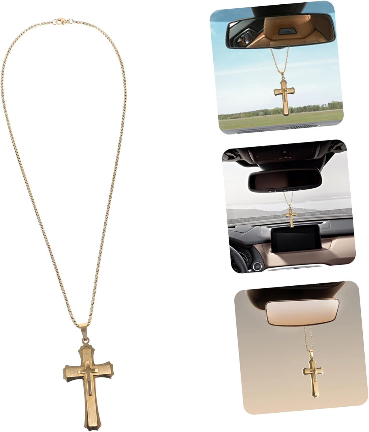 Car Cross Mirror Pendant Car Accessories Cross Car Ornament Car Hanging Ornament Car Mirror Hanging Decoration Rear View Mirror Ornament Car Supply Car Decoration Plaster Metal