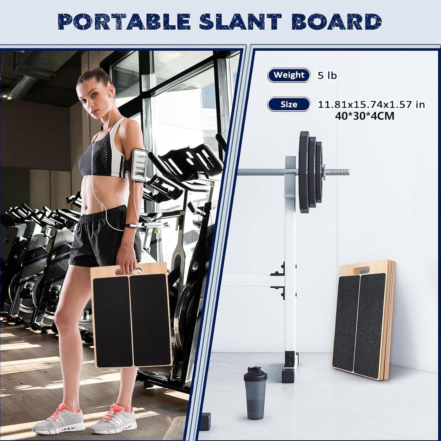 Portable Wooden Slant Board for Calf Stretching, Adjustable Incline Calf Stretcher for Knees Ankle Heel Feet Leg, Squats & Physical Therapy, Black 40 * 30 * 4Cm image number 3
