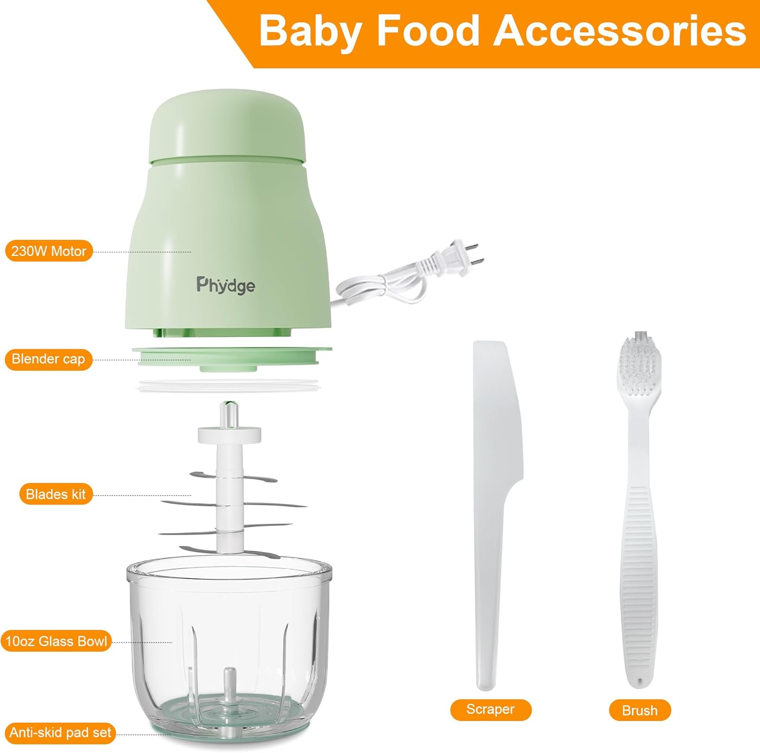 Phydge Baby Food Maker, Baby Food Processor, Green, Baby Food Blender, Fruit, Vegetable, Meat image number 3