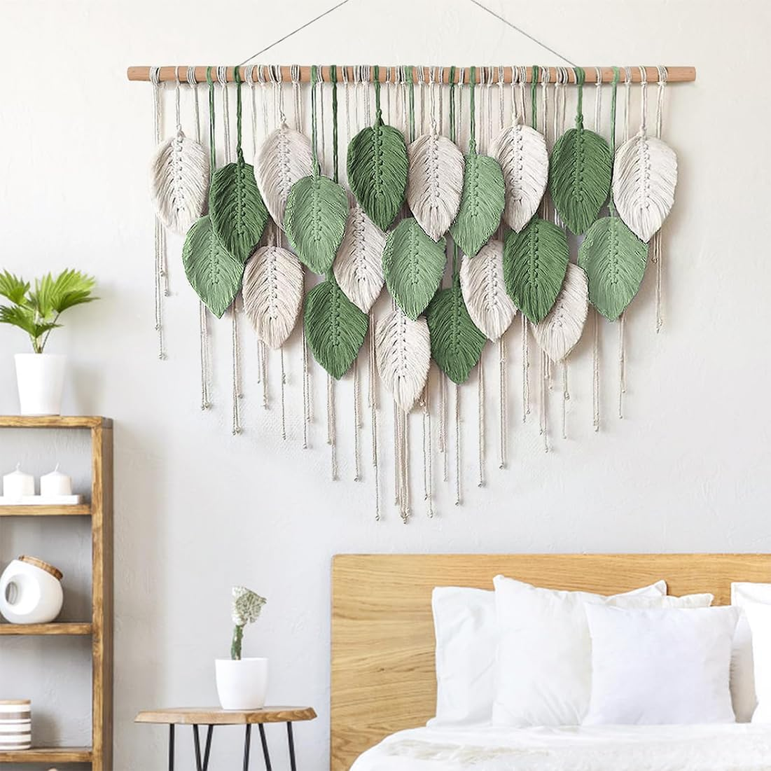 Macrame Wall Hanging Tapestry with Leaf Design, Handcrafted Bohemian Wall Art Wall Hanging Decor, Large Wall Tapestry Wall Decor for Home Decor Bedroom Living Room Nursery Office 39" W X 31.5" L image number 3