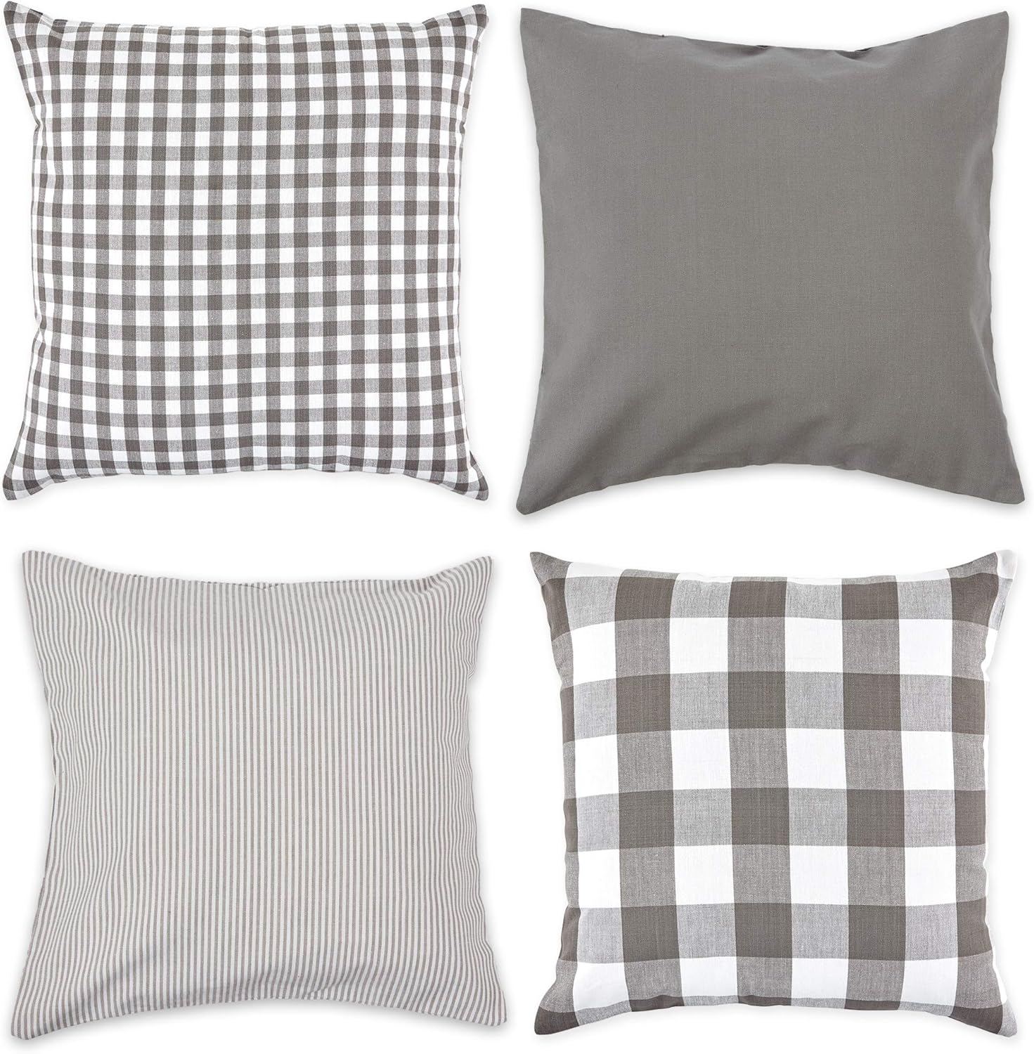 DII Decorative Square Throw Pillow Cover Collection Cotton, Machine Washable, Hidden Zipper, 18X18, Gray Assorted, 4 Piece - Black Assorted image number 3