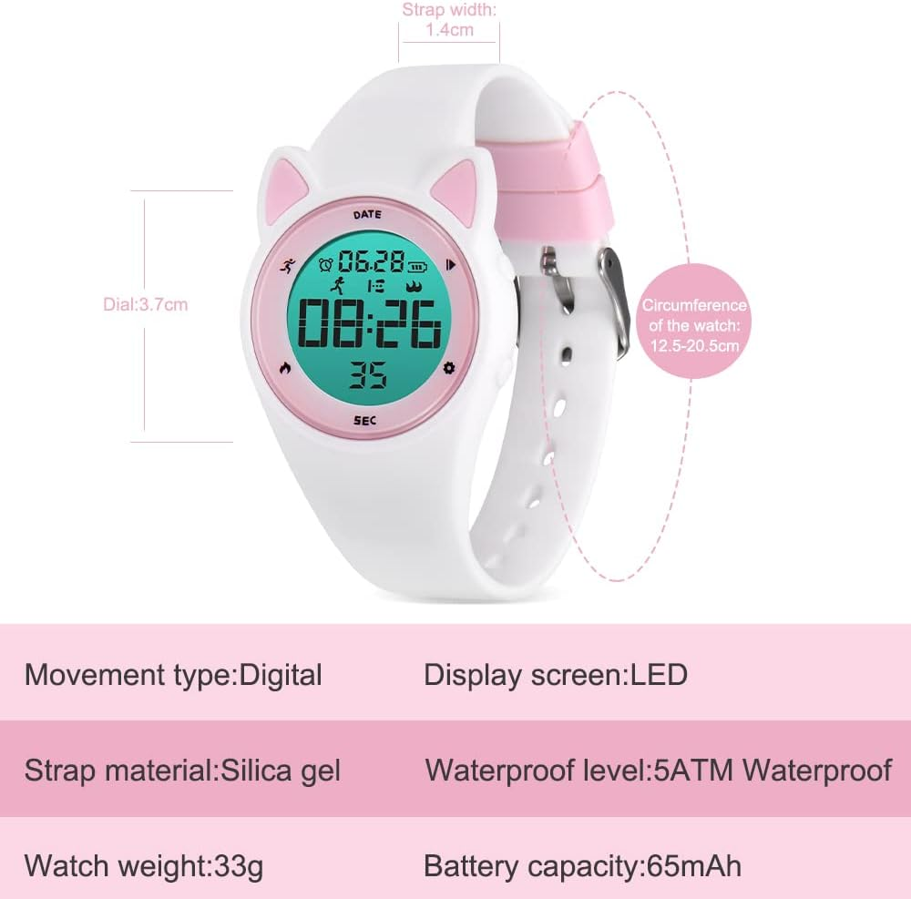 BEN NEVIS Digital Kinderuhr Jungen Und M&auml;dchen-Sports Outdoor Wasserdicht Armbanduhr Mit Led-Licht,Wecker,Stoppuhr,Datum,Fitness Tracker Uhr Mit Schrittz&auml;hler,Distanz-Silikon Armband - 15-Black Pink/T15 image number 4