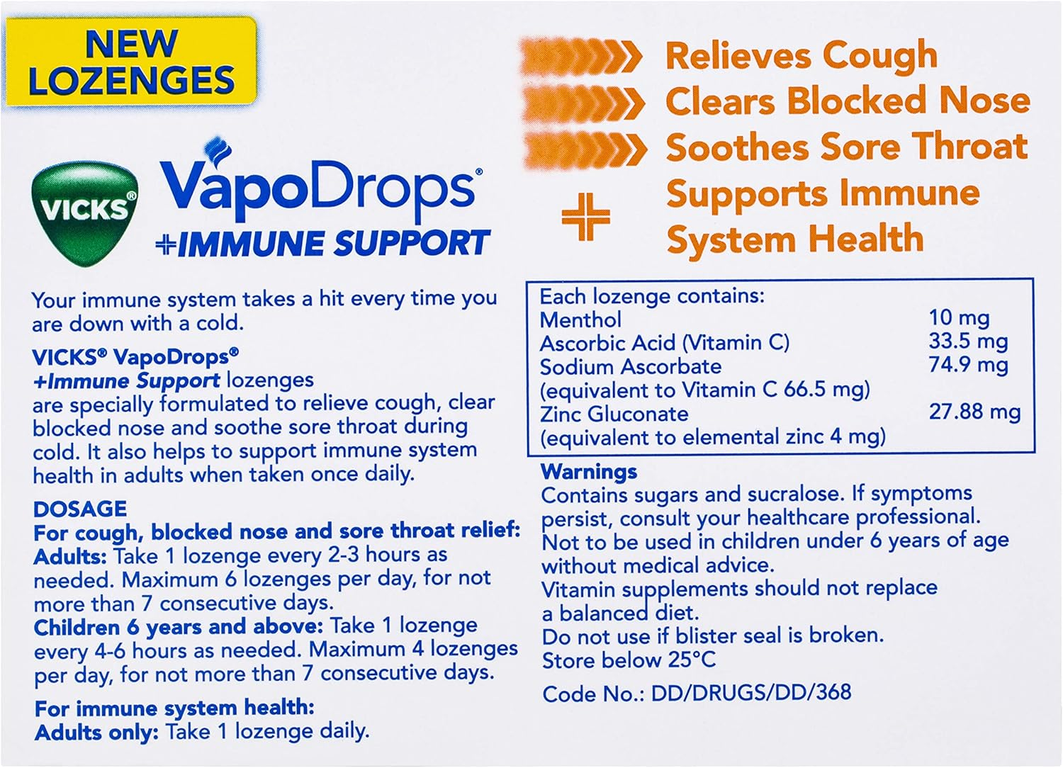 Vicks Vapodrops + Immune Support Orange Menthol Lozenges (16-Pieces) image number 4