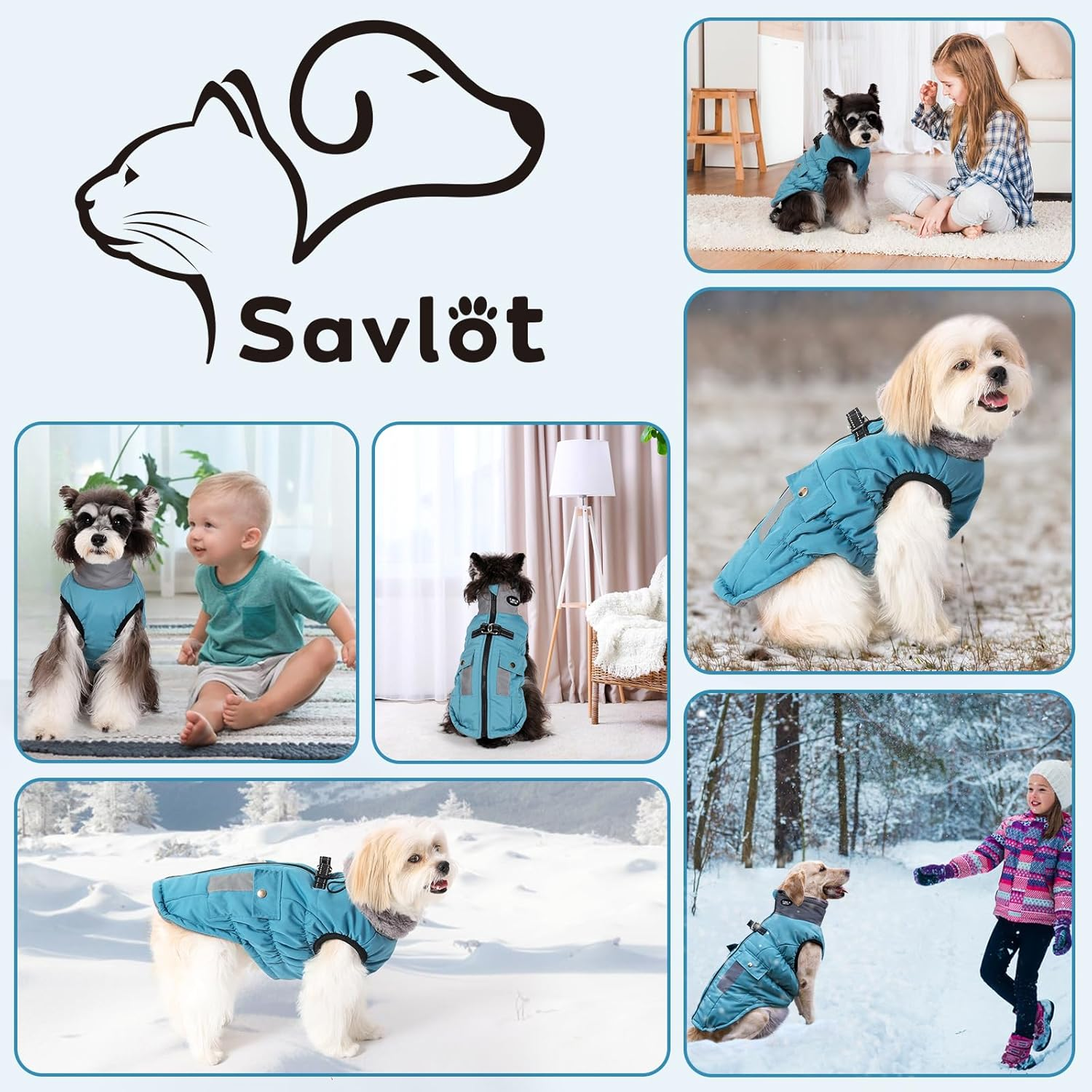 Savlot Warm Dog Winter Coat Jacket for Cold Weather Windproof Reflective Turtleneck Dog Vest with D-Ring for Lead, Dog Jacket, Pet Clothing (XS, Purple) (L, Light Blue)
