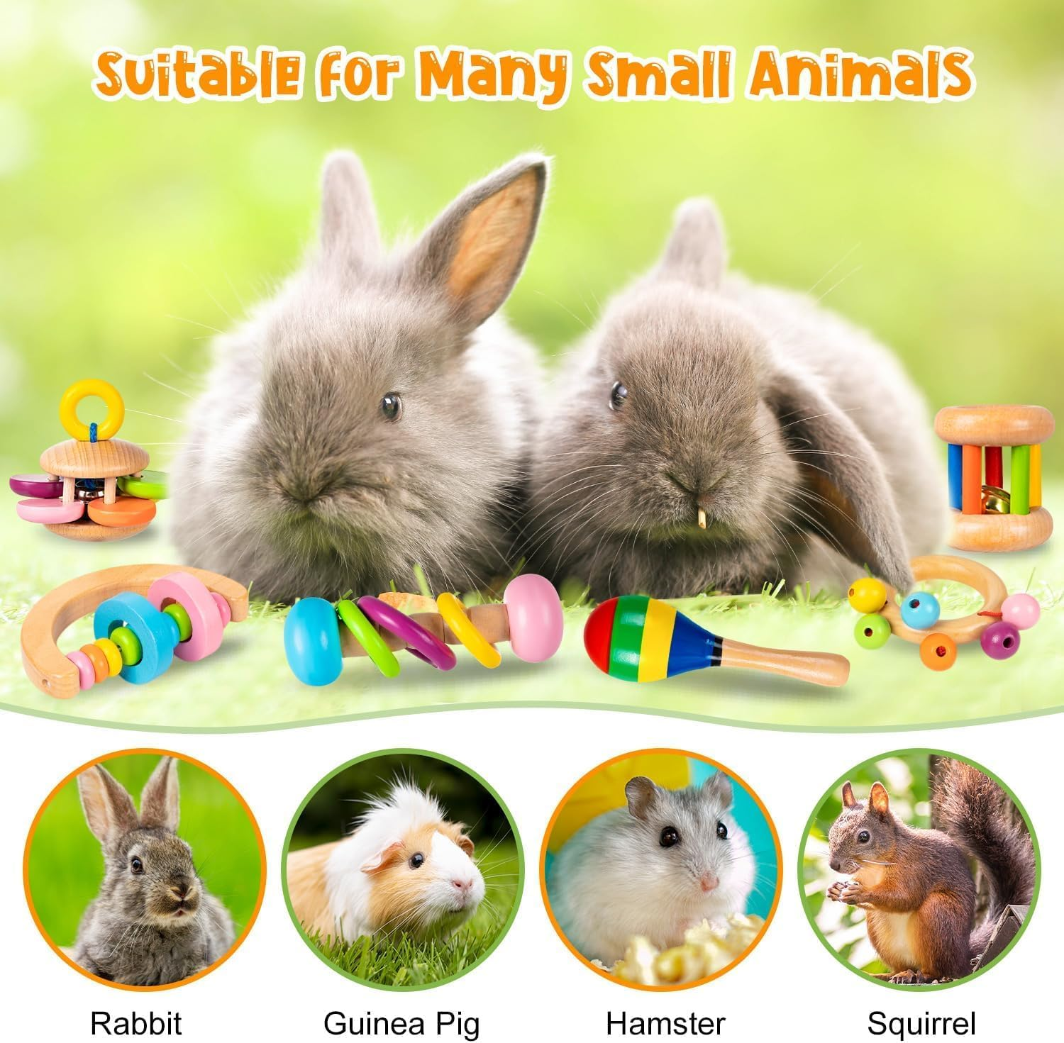 6 Pcs Wooden Bunny Toys Set, Safe Bite-Resistant Rabbit Toys Guinea Pigs Toys for Small Animals Chinchillas Hamsters, Bunny Gifts Indoor Outdoor image number 5