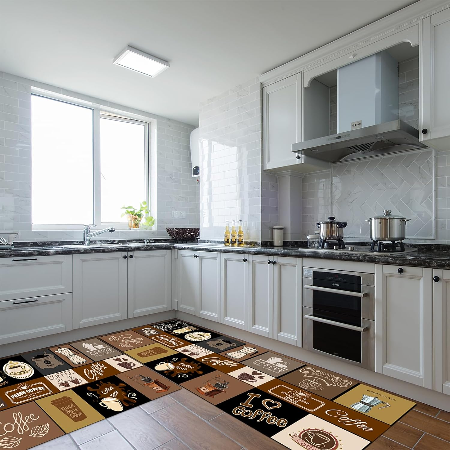 2PCS Kitchen Rugs and Mats Set of 2, Non-Slip Absorbent Coffee-Themed Kitchen Floor Mat, Kitchen Mats Washable, 50Cm X 80Cm + 50Cm X 120Cm (Coffee, 50Cm X 80Cm + 50Cm X 120Cm) image number 3