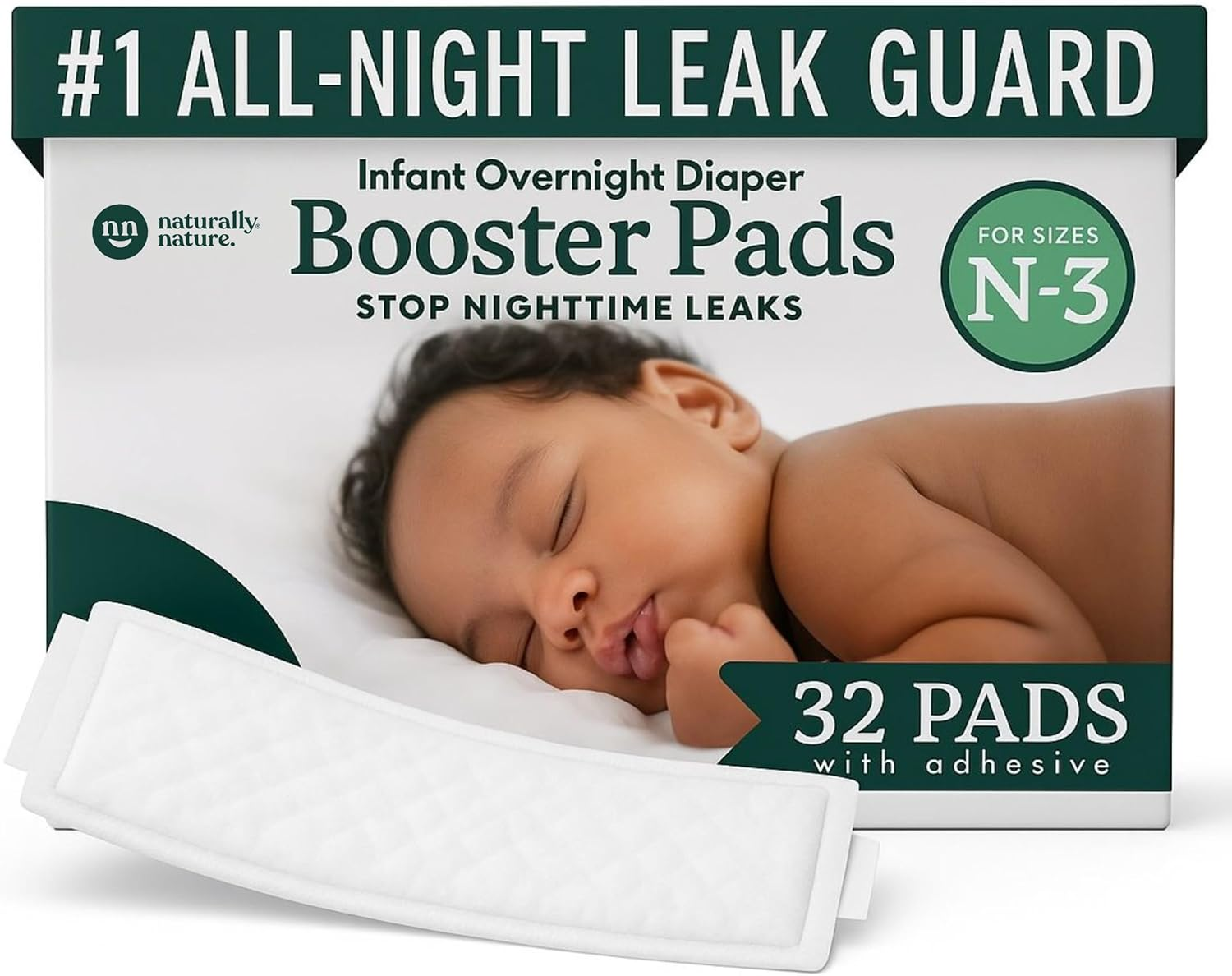 Naturally Nature Overnight Leak-Protection Diaper Booster Pads, for Heavy Wetters, Diaper Liners for Baby Overnight Diapers - Size N-3 Girls, 32-Pack image number 6
