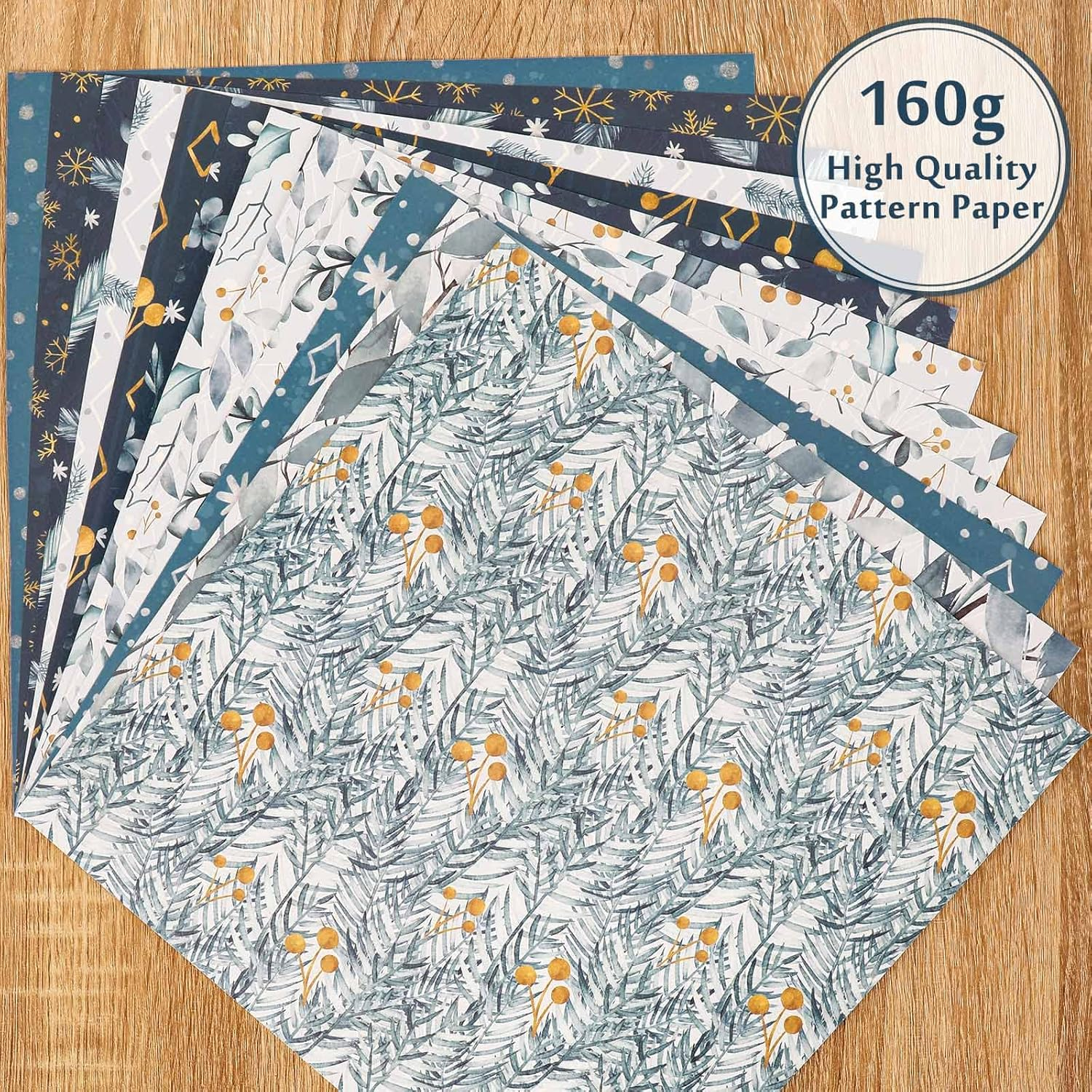 Whaline 24 Pack Christmas Pattern Paper 30X30Cm Watercolor Winter Scrapbook Paper Double-Sided White Blue Snowflake Craft Paper Folded Flat for DIY Card Making Scrapbook Photo Album Decor, 12 Designs image number 6