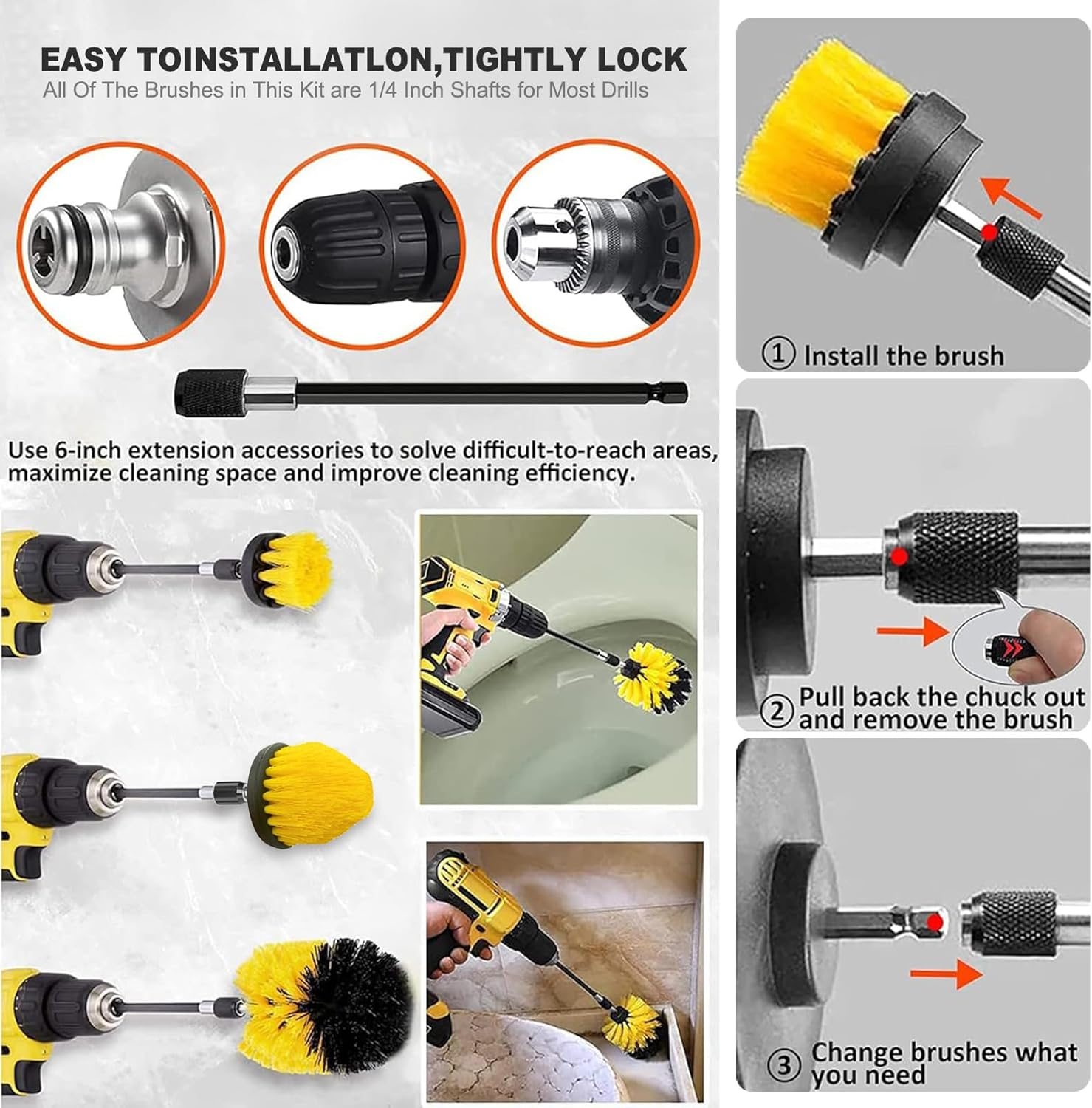 5Pcs Drill Brush Attachment Power Scrubber Cleaning Brush Car Wheel Polishing Sponge Set, for Floor, Tub, Shower, Tile, Bathroom and Kitchen Surface image number 3