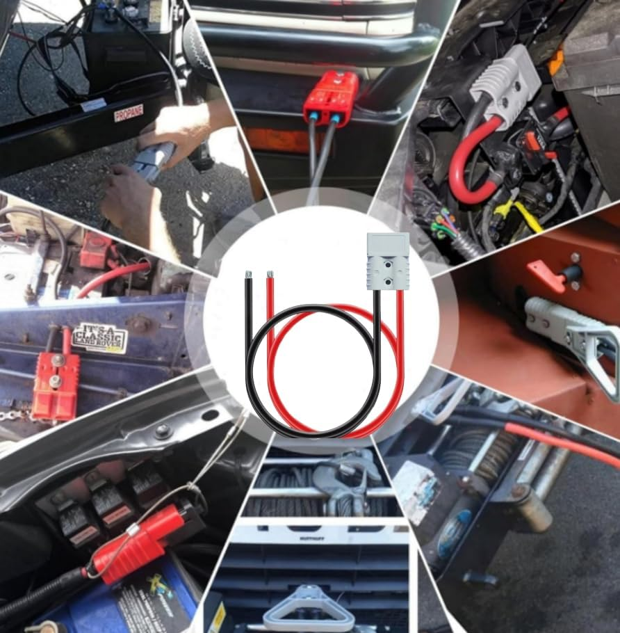 KUGONTC 600V Electric Forklift Charging Plug Cable,Anderson Plug Connector Cable,50A Battery Quick Connector,Jumper Cable Connector,With 10AWG 60Cm Cable Towing Winch Quick Connect Cable. image number 2