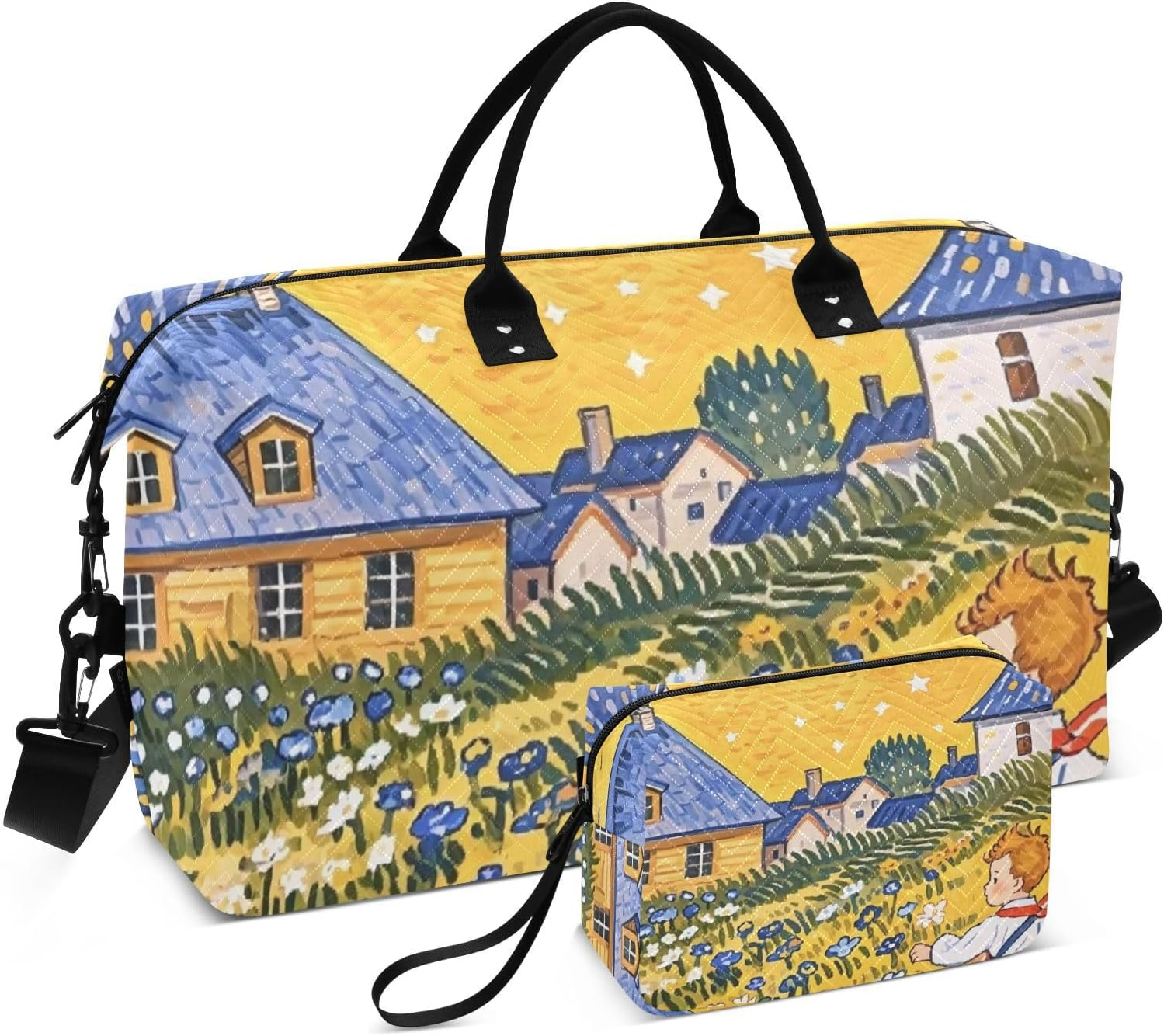 Cartoon Colorful Fairy Tale Luggage Travel Bag Weekender/Overnight Duffel Sports Duffel Bags with Toiletry Bag for Business Trips 2 Pcs Set, Cartoon Colorful Fairy Tale, 1 Size