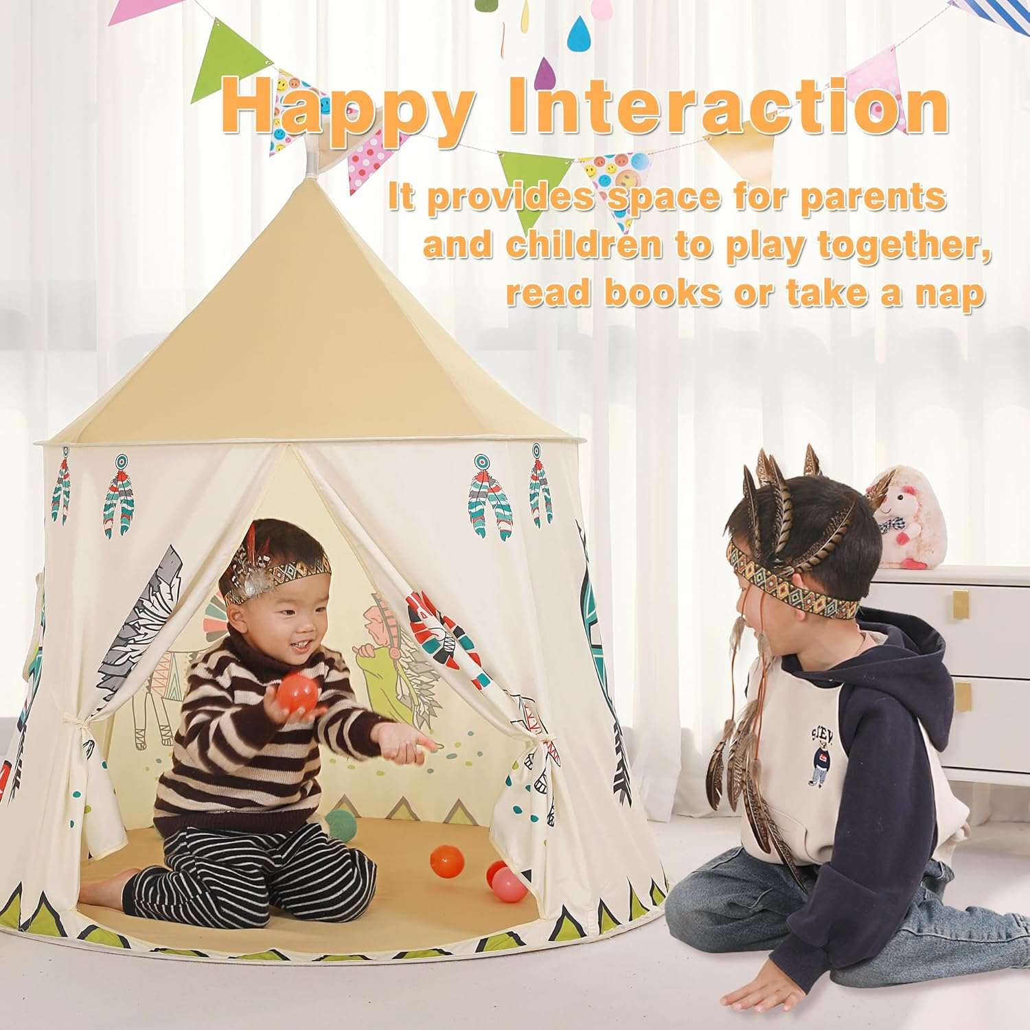 Kids Play Tent Pop-Up Indian Tent Tipi Princess Prince Castle Play Tent EN71 ASTM Certified Indoor Outdoor Portable Playhouse Boys & Girls Birthday Gift image number 2
