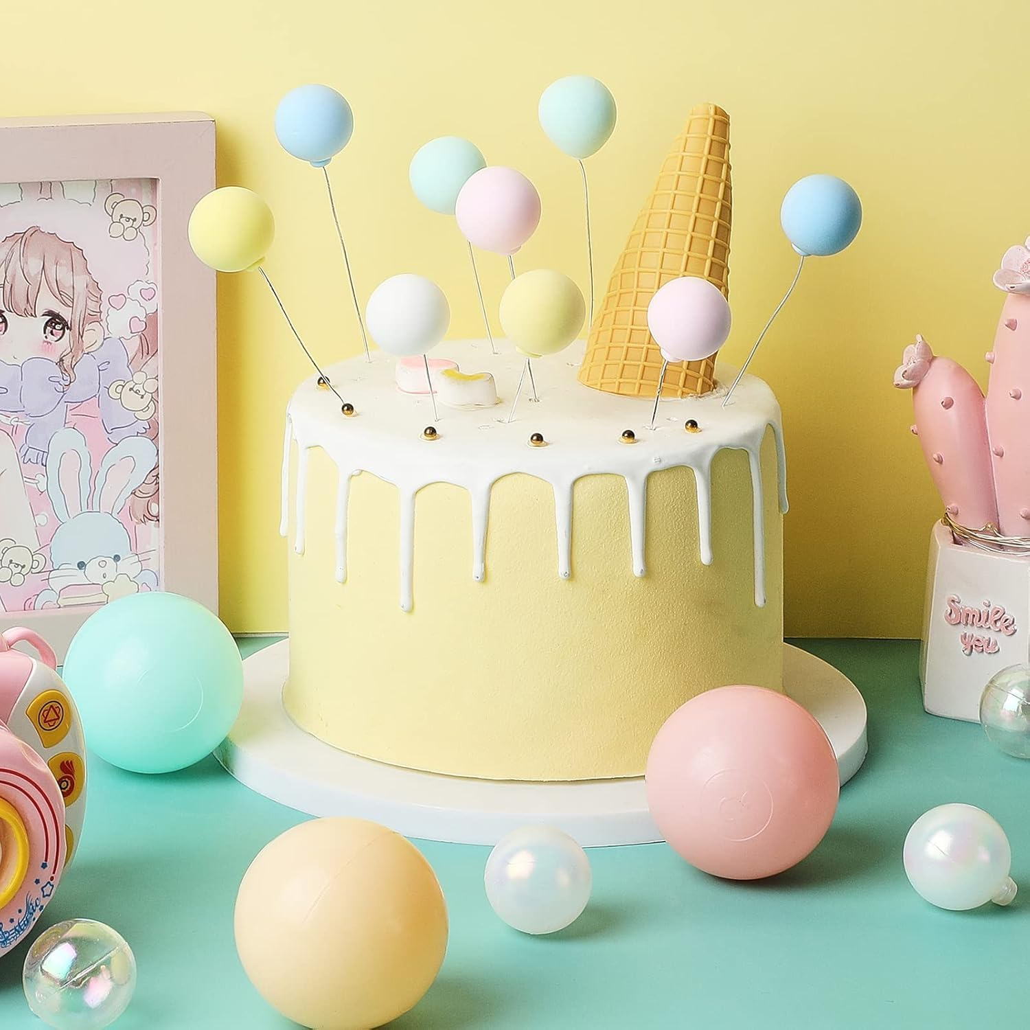 40 Pcs Mini Balloon Cake Decorations - Clay Cake Baking Plugin Ornament, Reusable Colorful for Birthday, Wedding, Baby Shower Party (Colorful) image number 2