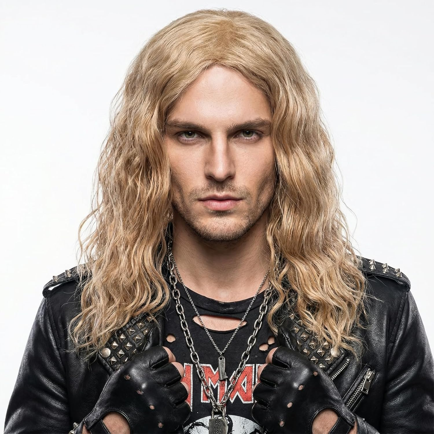 Stfantasy Mens Platinum Blonde Wig Long Curly Wigs for Men Mid Length Middle Part Synthetic Hair for Man Male Cosplay Winter Soldier Costume&hellip; (Blonde)