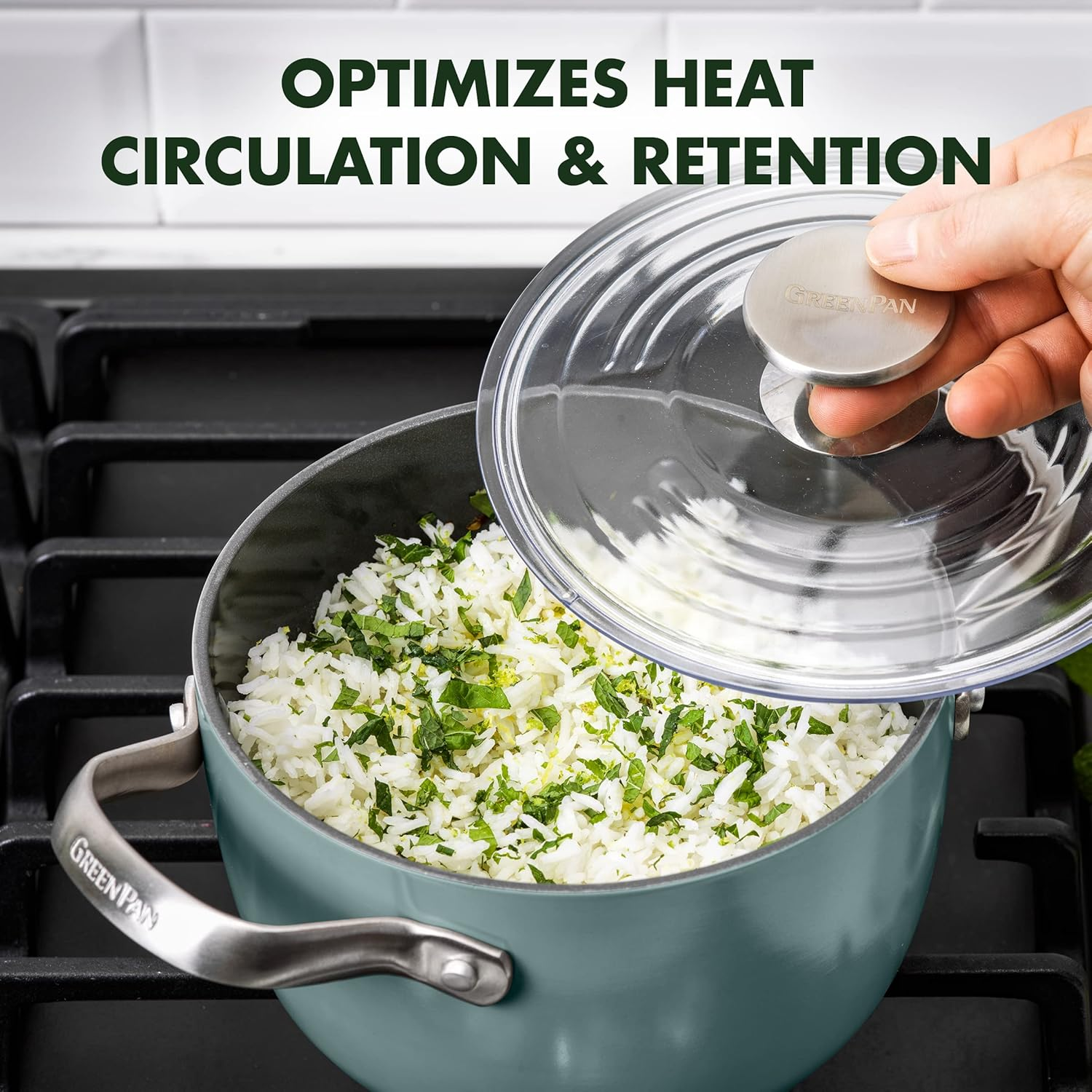 Greenpan Healthy Ceramic Nonstick, 2QT Rice Grains and Soup Maker, Caldero Pot with Lid, Pfas-Free, Induction, Dishwasher Safe, Oven Safe, Smokey Blue image number 5