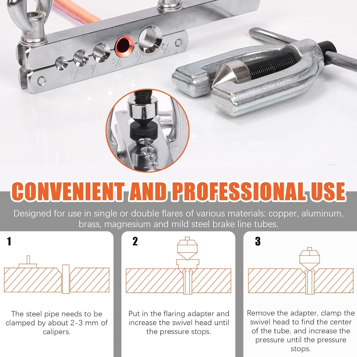 Tanstic 30Pcs 25 Ft 3/16" Copper Coated Brake Line Kit Includes 16 Brake Line Fittings and 4 Unions + Brake Line Double & Single Flaring Tool Kit, 45 Degrees, Red image number 4