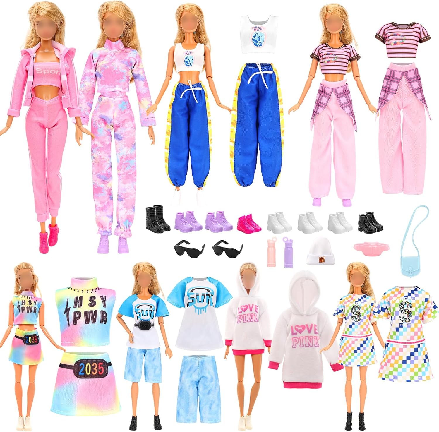 Barwa 8 Pcs Fashion Dresses Outfits Clothes + 8 Pairs Shoes + 8 Accessories for 11.5 Inch 30 CM Dolls image number 2