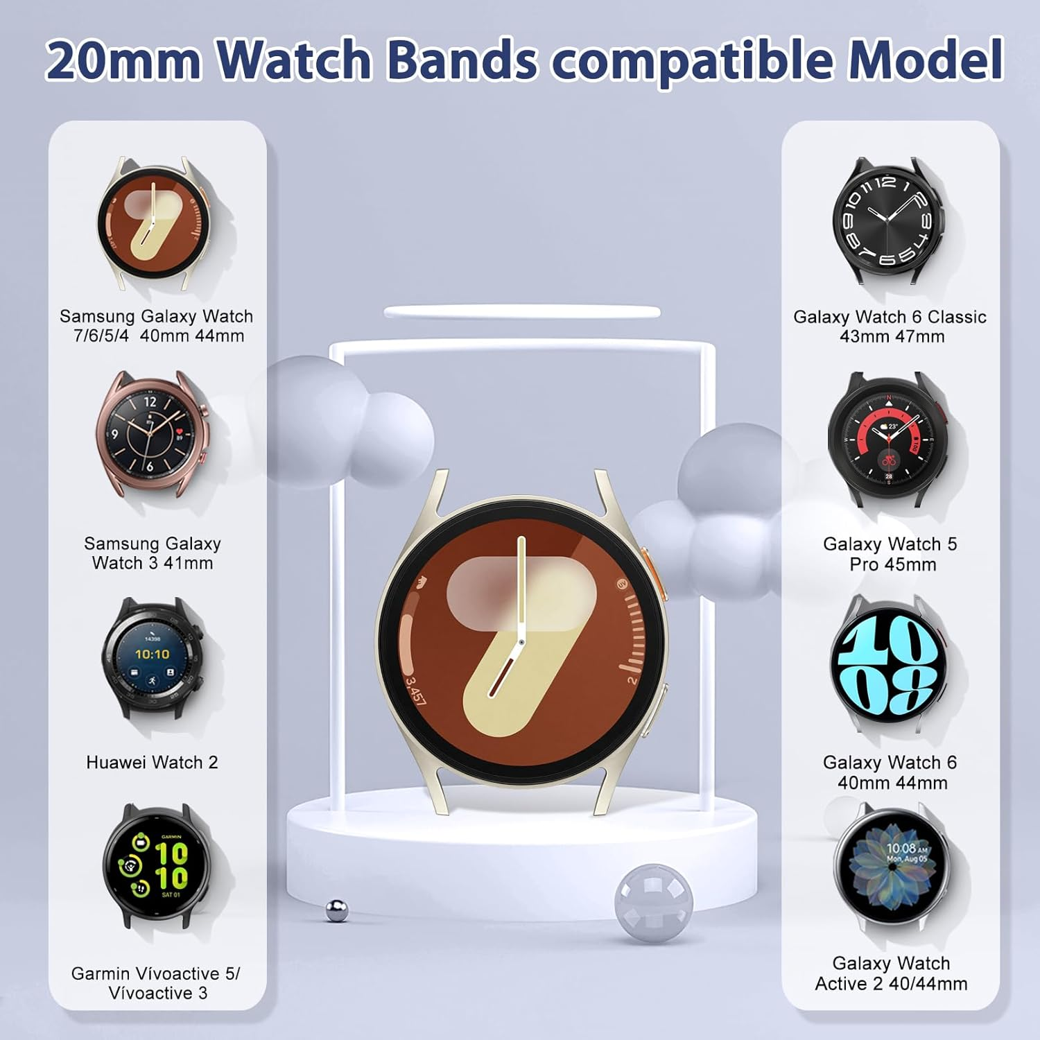 Quick Release Elastic Nylon Band Compatible with 20Mm 22Mm Watch Bands for Women Men, 2 PCS - Soft Breathable Adjustable Strap for Samsung Garmin Band image number 5