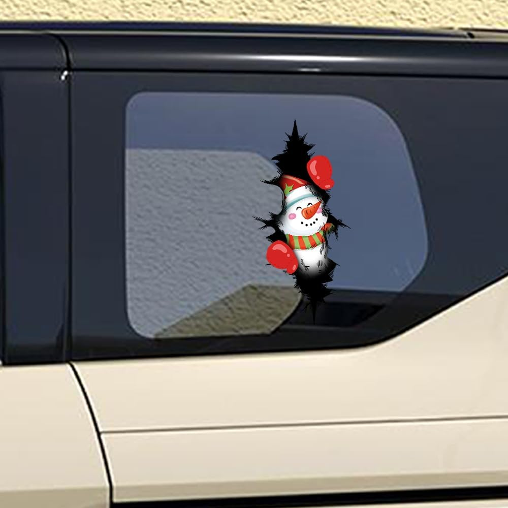 Double-Side Crack Christmas Sticker for Cars Funny Carvinyl Decal Christmas Car Body Decor Sticker Cute Bumper Decal Car Accessories Decorations (Carrot Nosed Snowman) image number 1