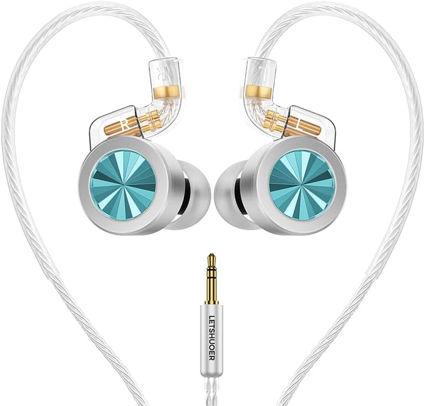 LETSHUOER D02 Wired IEM Earphones,Type-C Earbuds with Microphone,Dual-Chambered Dynamic Driver in Ear Monitors for Gaming with Detachable Silver-Plated Copper Cable (Aqua, Type-C)