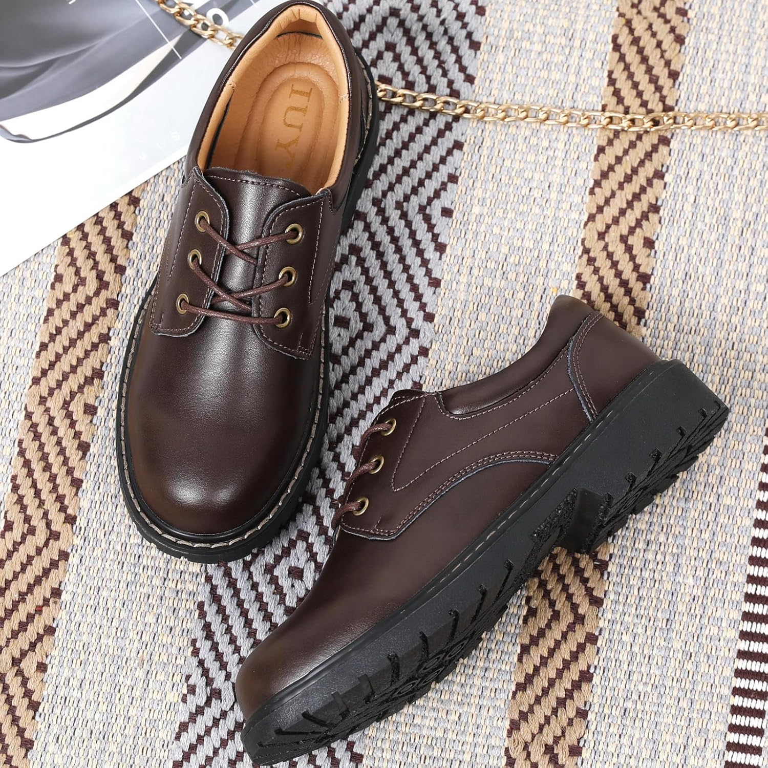 IUY Black Oxford Shoes for Women Leather Work Office Non Slip Dress Shoes Comfortable Shoes image number 3