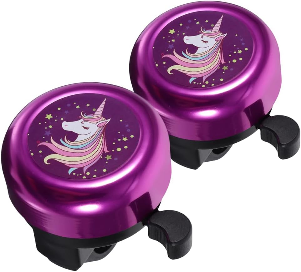 Homoyoyo 2Pcs Bike Bicycle Bell Horn Unicorn, Bike Bell Purple Bicycle Bell, Girls Bike Bell Cartoon Bell Child Plastic Purple with Loud Crisp Clear Sound for Adults Boys Girls Bike image number 5