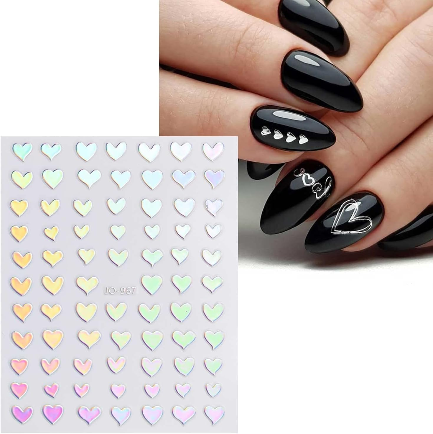 PQCLXUYA 5 Sheets Aurora Nail Art Stickers Decals 3D Self-Adhesive Pegatinas U&ntilde;as Glitter Holographic Star Heart Nail Supplies Nail Art Design Supplies Decoration Accessories for Women (Silver) image number 1