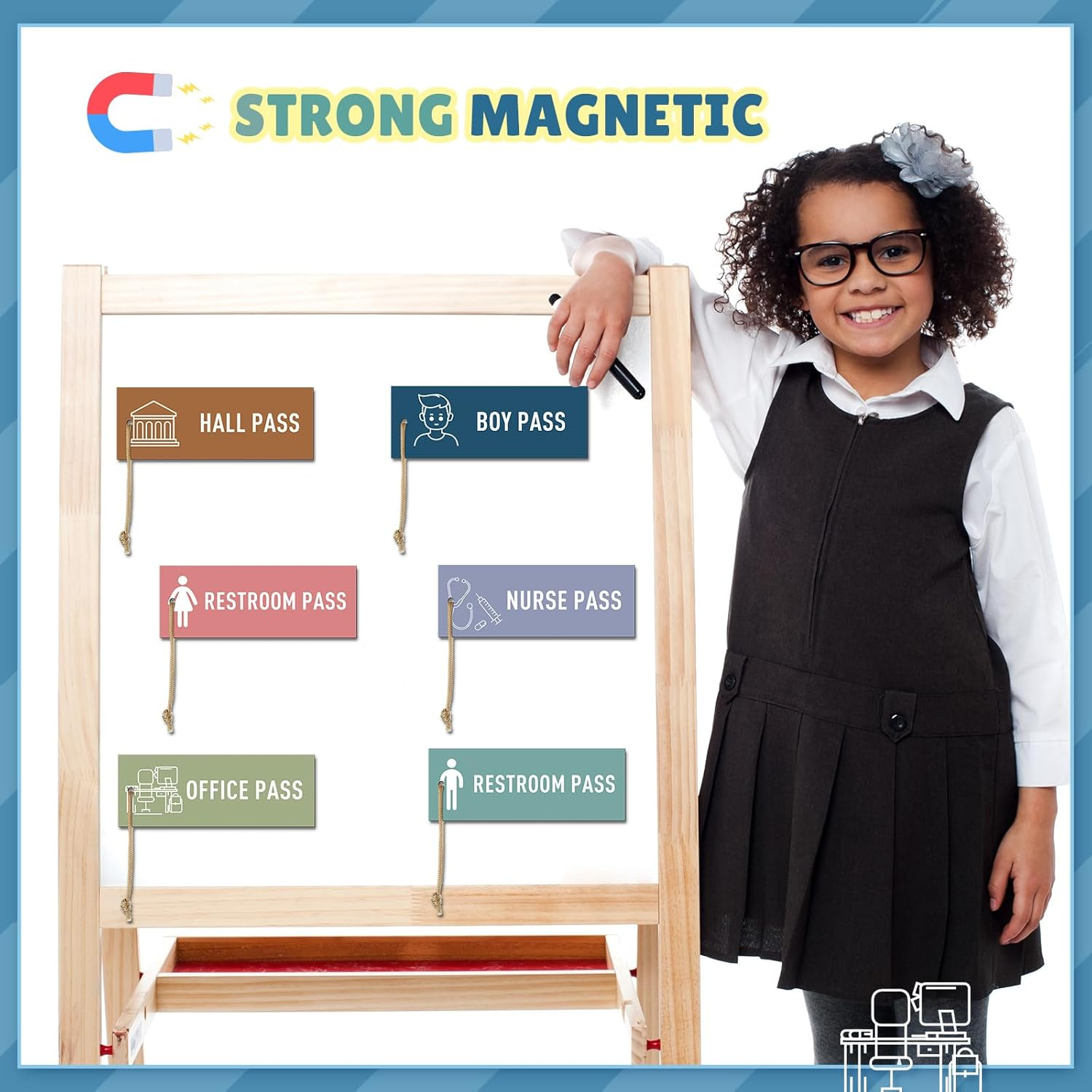 8 Pcs Magnetic Hall Pass for Kids Reusable Waterproof Classroom Girl Office Boy Nurse Restroom Pass for Teachers Nursery Kindergarten Decor (Pure) image number 2