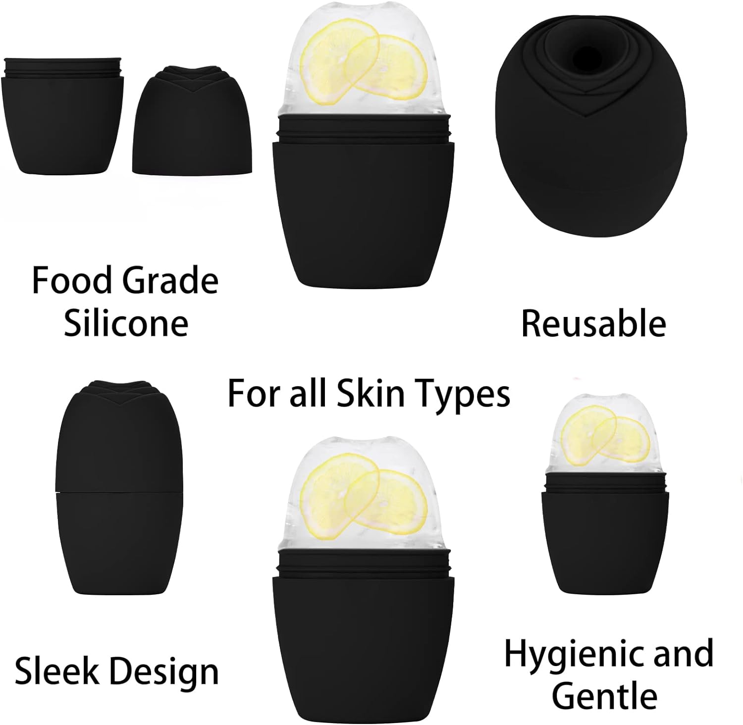 Facial Roller, Qewro Silicone Ice Facial Rollers for Tone Skin, Reusable Eye Puffiness Relief, Ice Roller Mold for Neck, Facial Roller to Remove Fine Lines Pores anti Wrinkles (Black) - Black image number 2